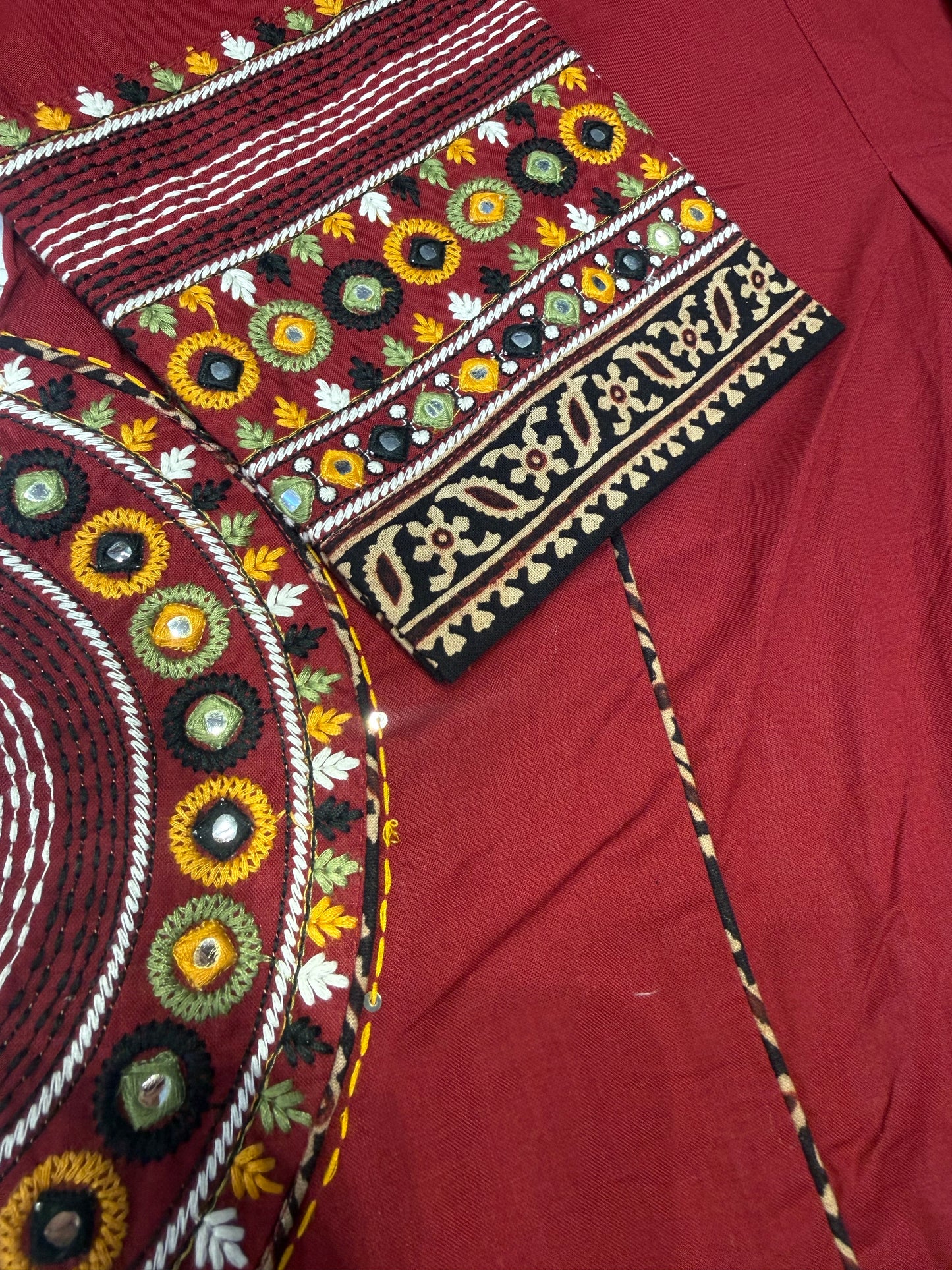 Two sides Pockets Marron Embroidered Cotton Kurti With Pant-HSC76