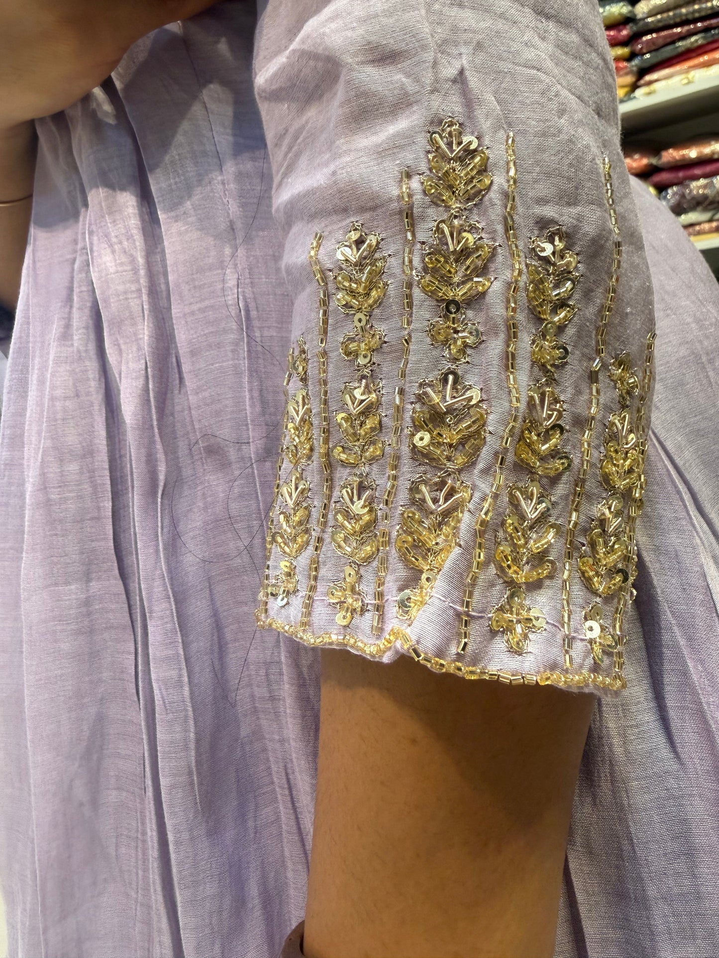 Pure Banasari Mul Chanderi Hand Embroidery Kurti With Pant and Dupatta