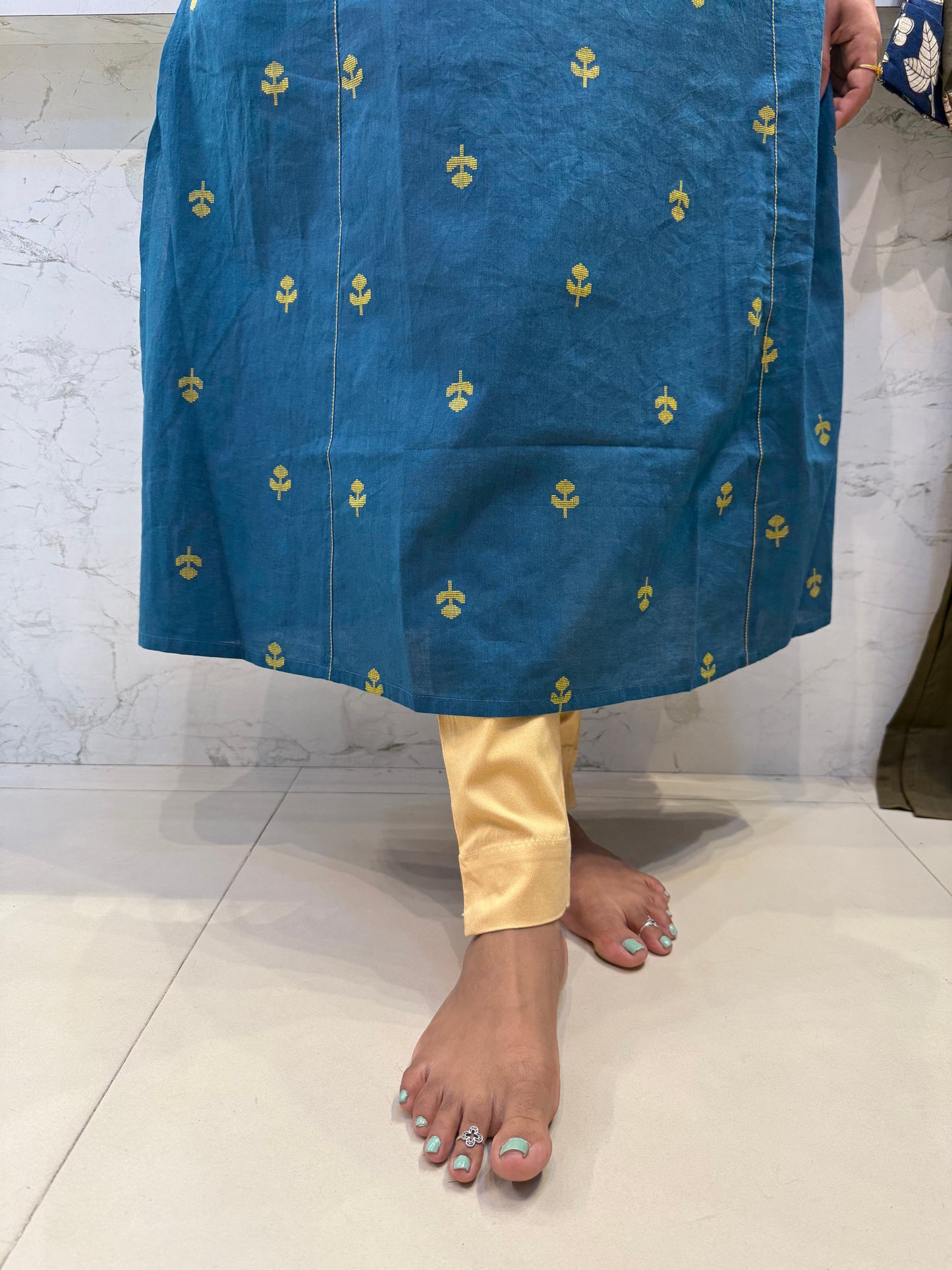 Teal Blue Pure Handloom Cotton Kurti