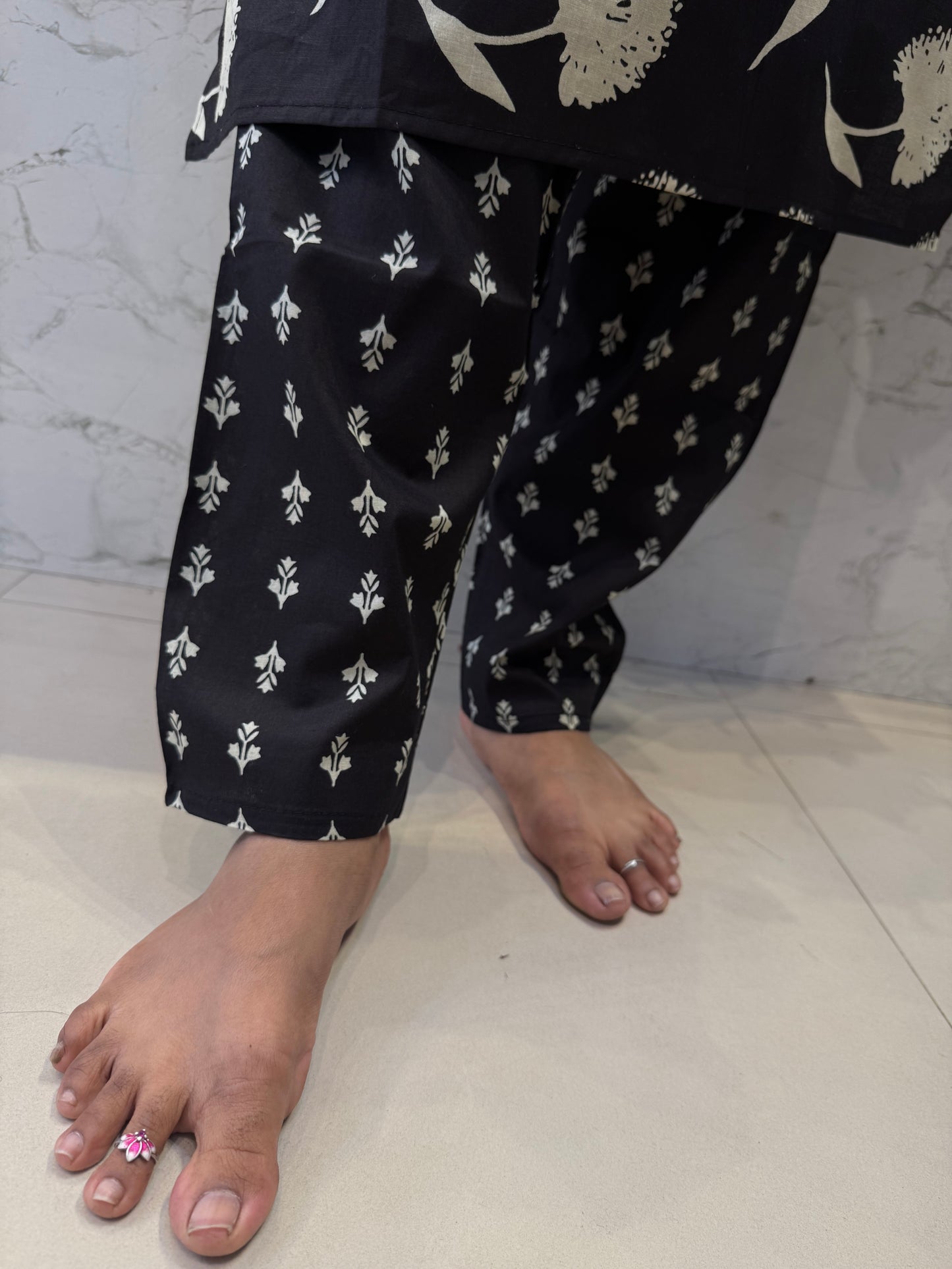 Printed Black Kurti With Pant and Dupatta
