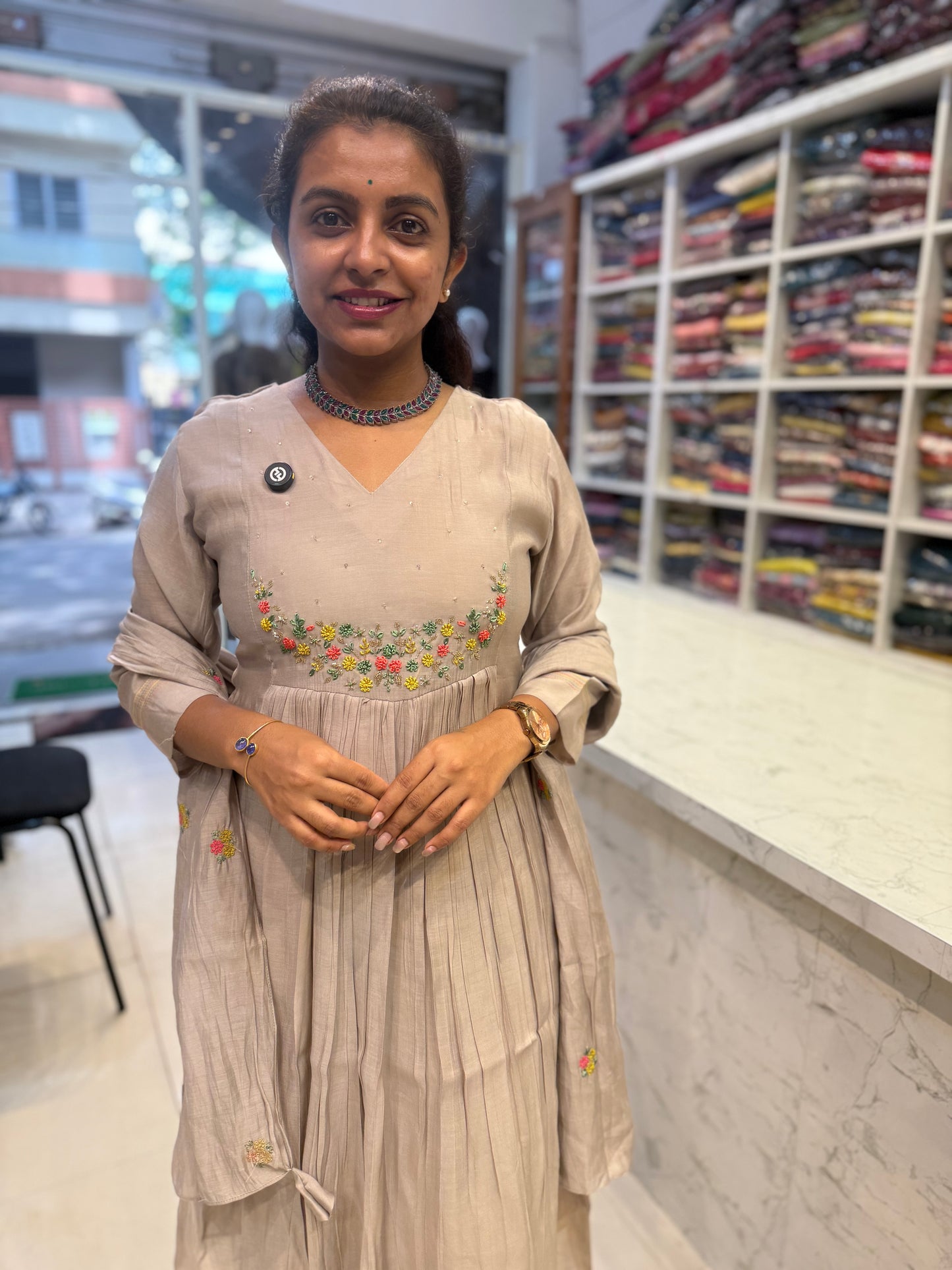 Grey Mul Chanderi Kurti With Pant and Dupatta