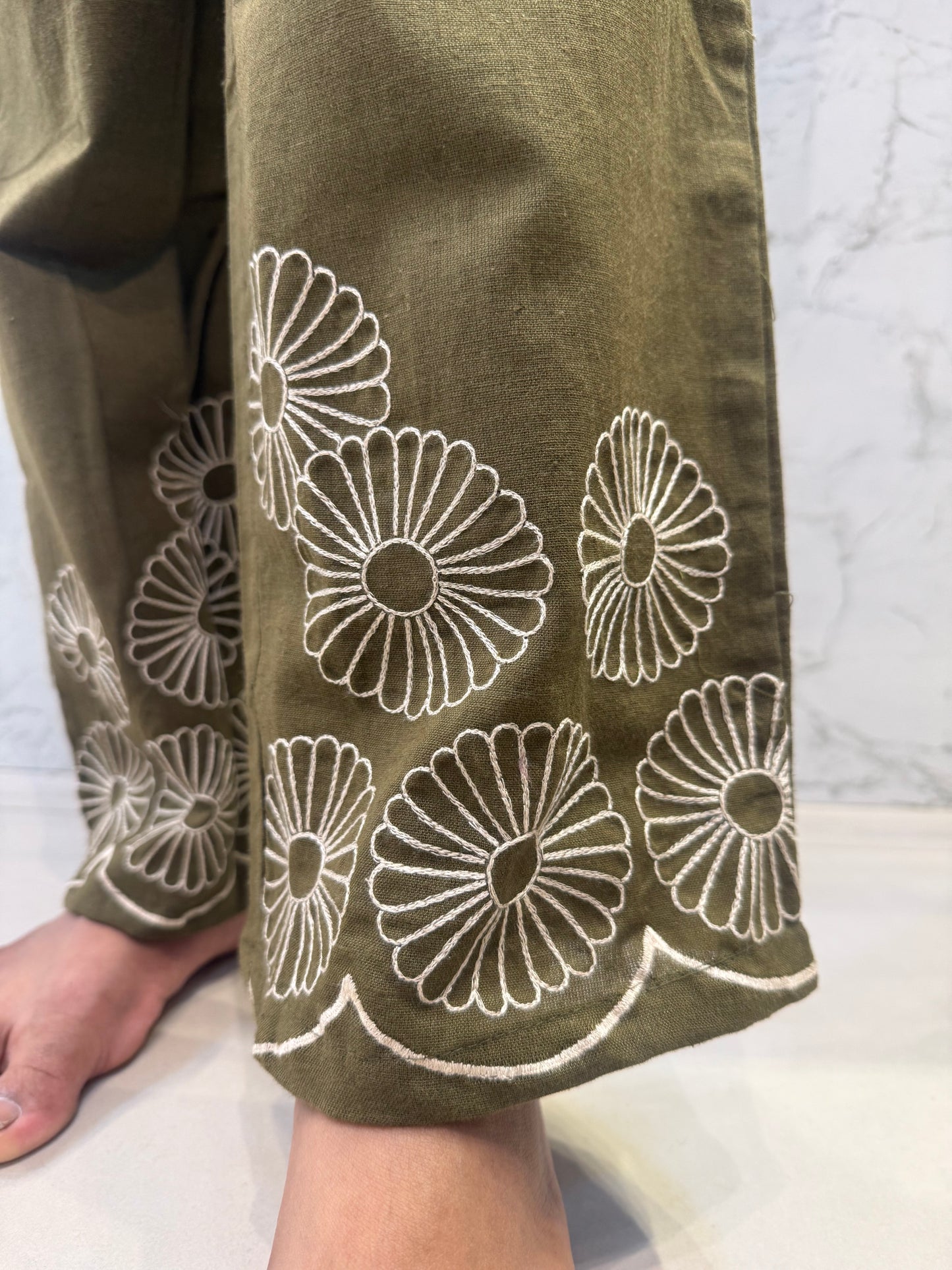 Green Scallop Cut Embroidery Pure Cotton Co-ords Set-HSC68