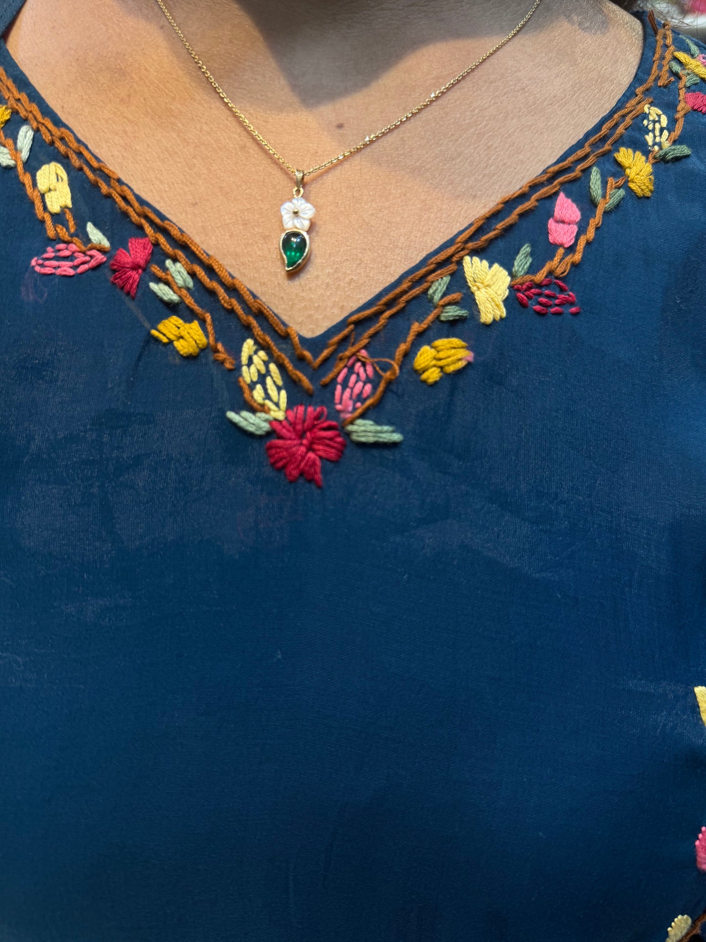 Mul Chanderi Blue Kurti With Pant and Dupatta