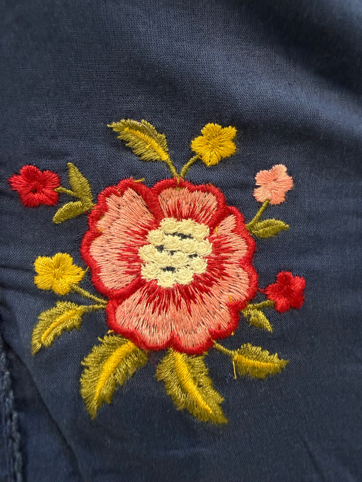 Navy Blue Embroidery Pure Cotton Kurti With Pant and Scallop Dupatta -HSC1285