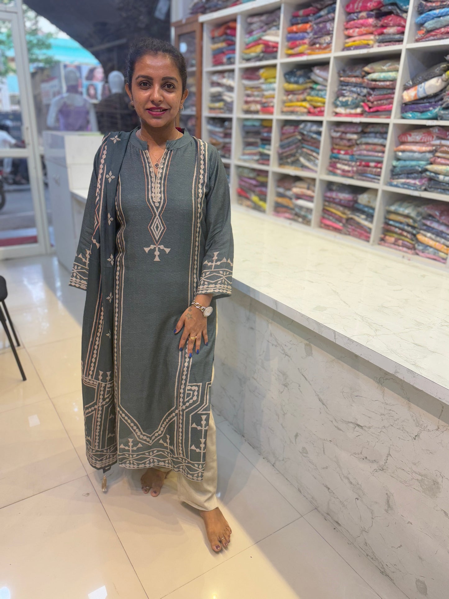 Grey Pure linen Salwar suit