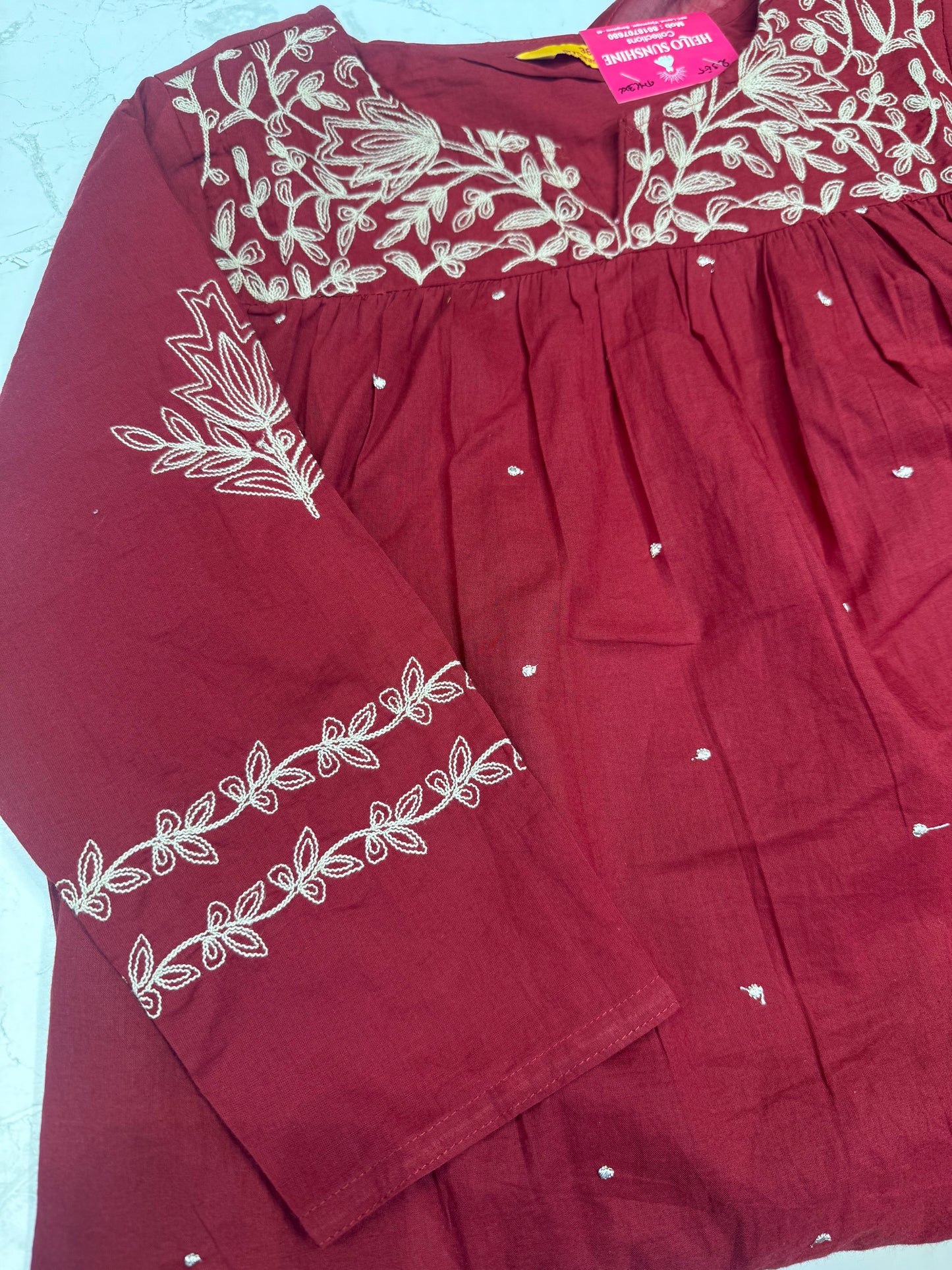 Thread Embroidery Cotton Kurti With Pant and Dupatta