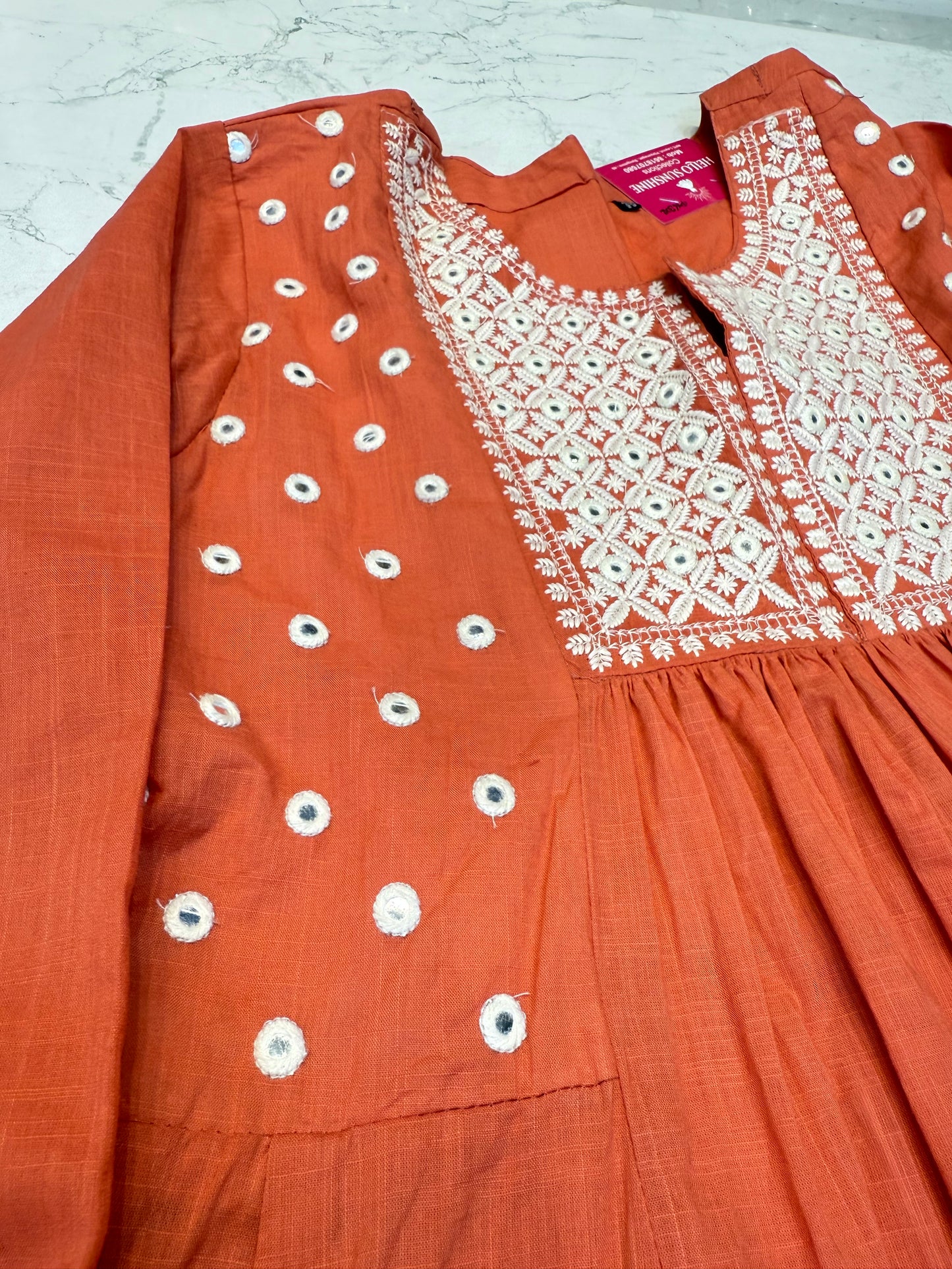 Mul Cotton Mirror Embroidery with Scallop Pant Co-ords Set