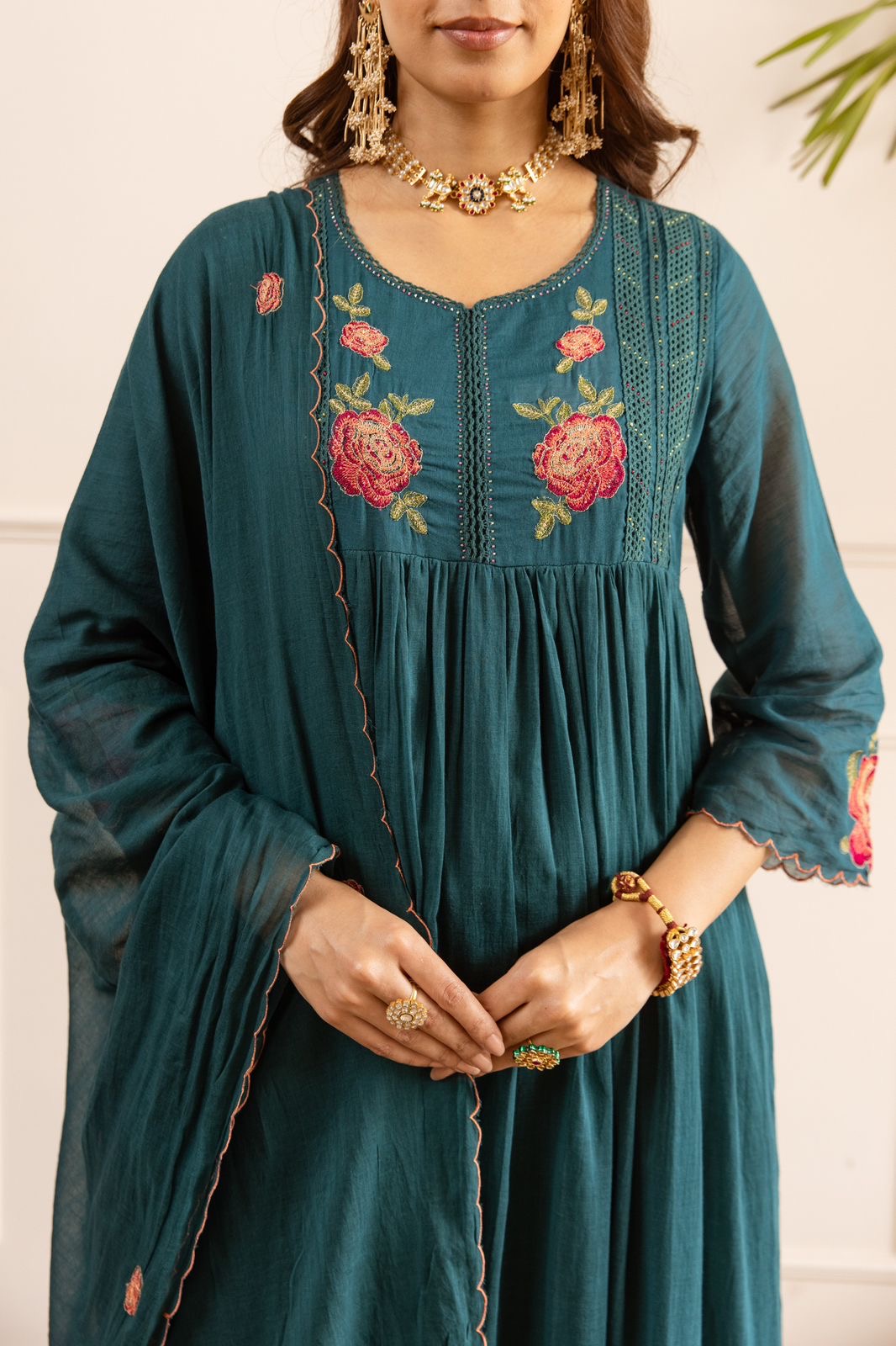 Flared Mul Cotton Embroidered Suit-HSC151