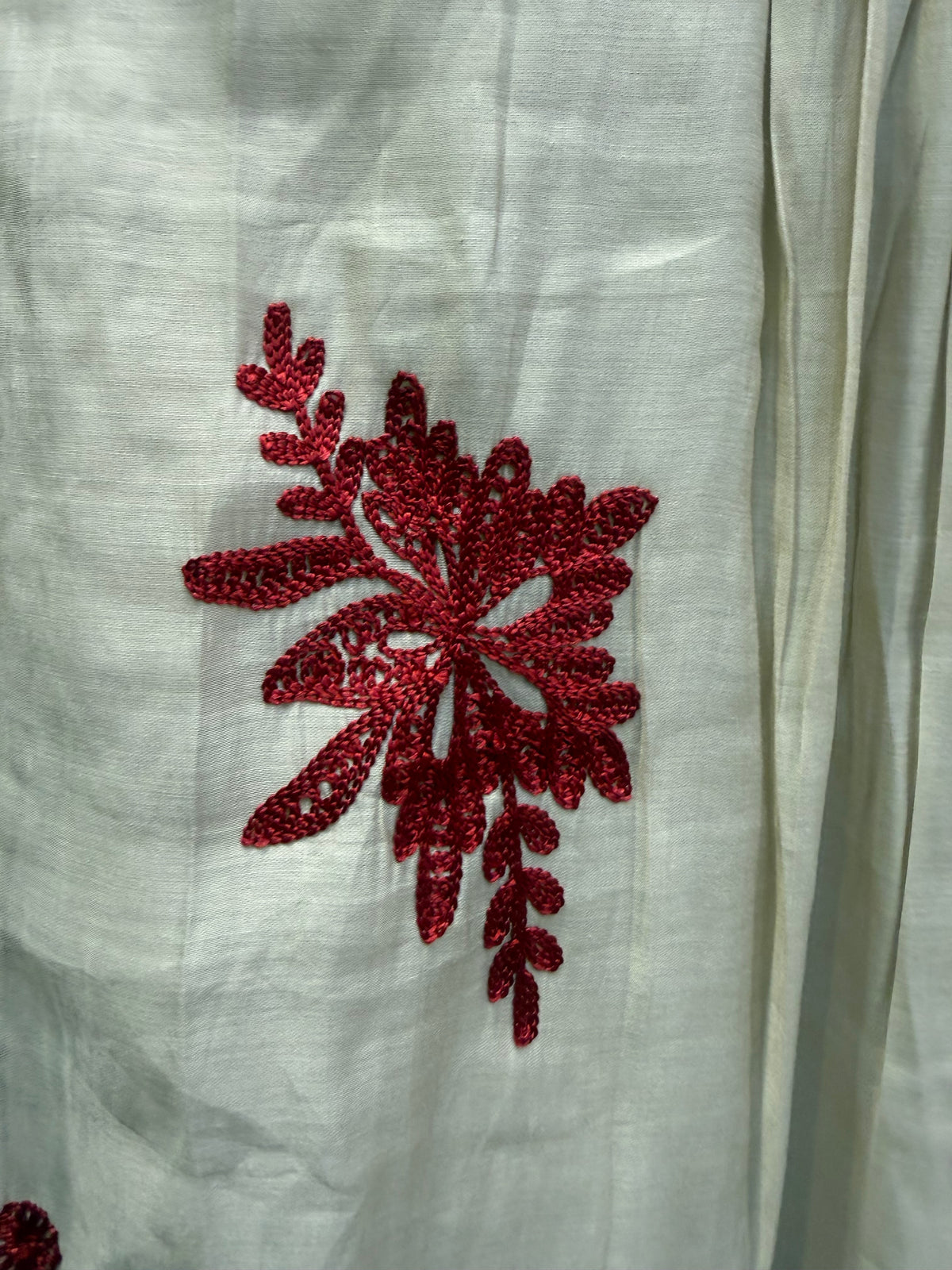 Half White Mul Chanderi Embroidery A-line Kurti With Pant and Dupatta -HSC1307