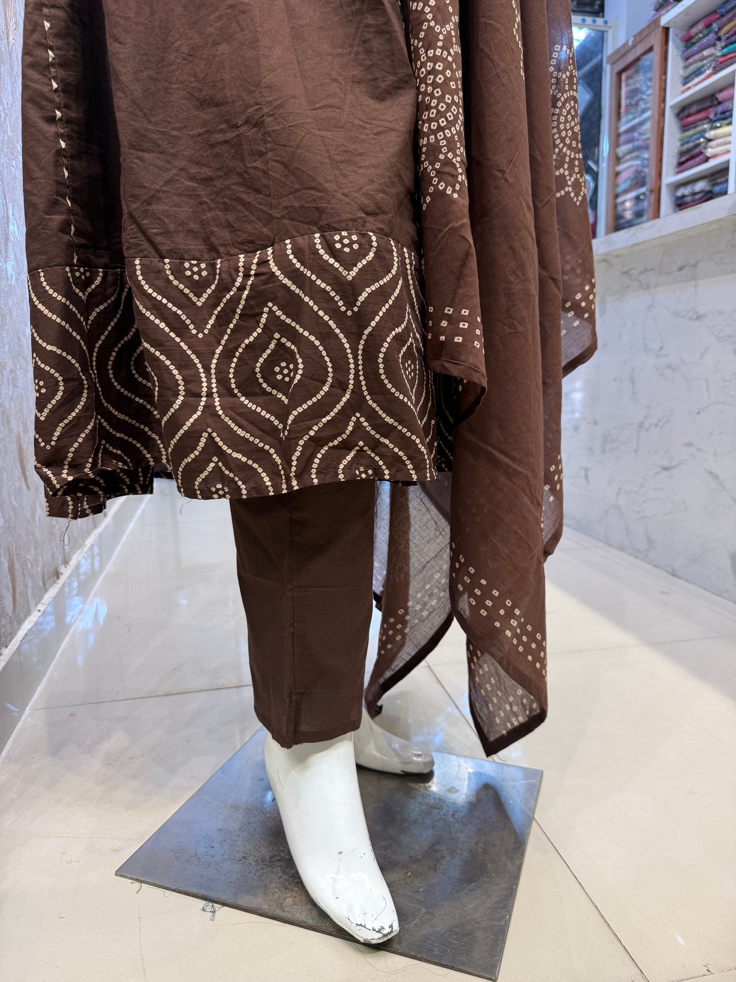 Brown Anarkali Pure Cotton Kurti With Pant and Dupatta