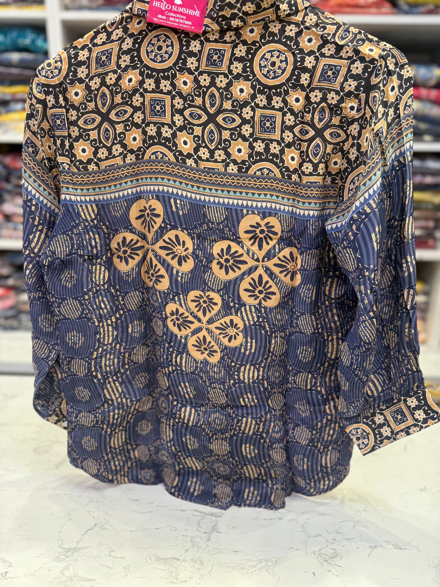Blue Printed Crepe Tunics Top