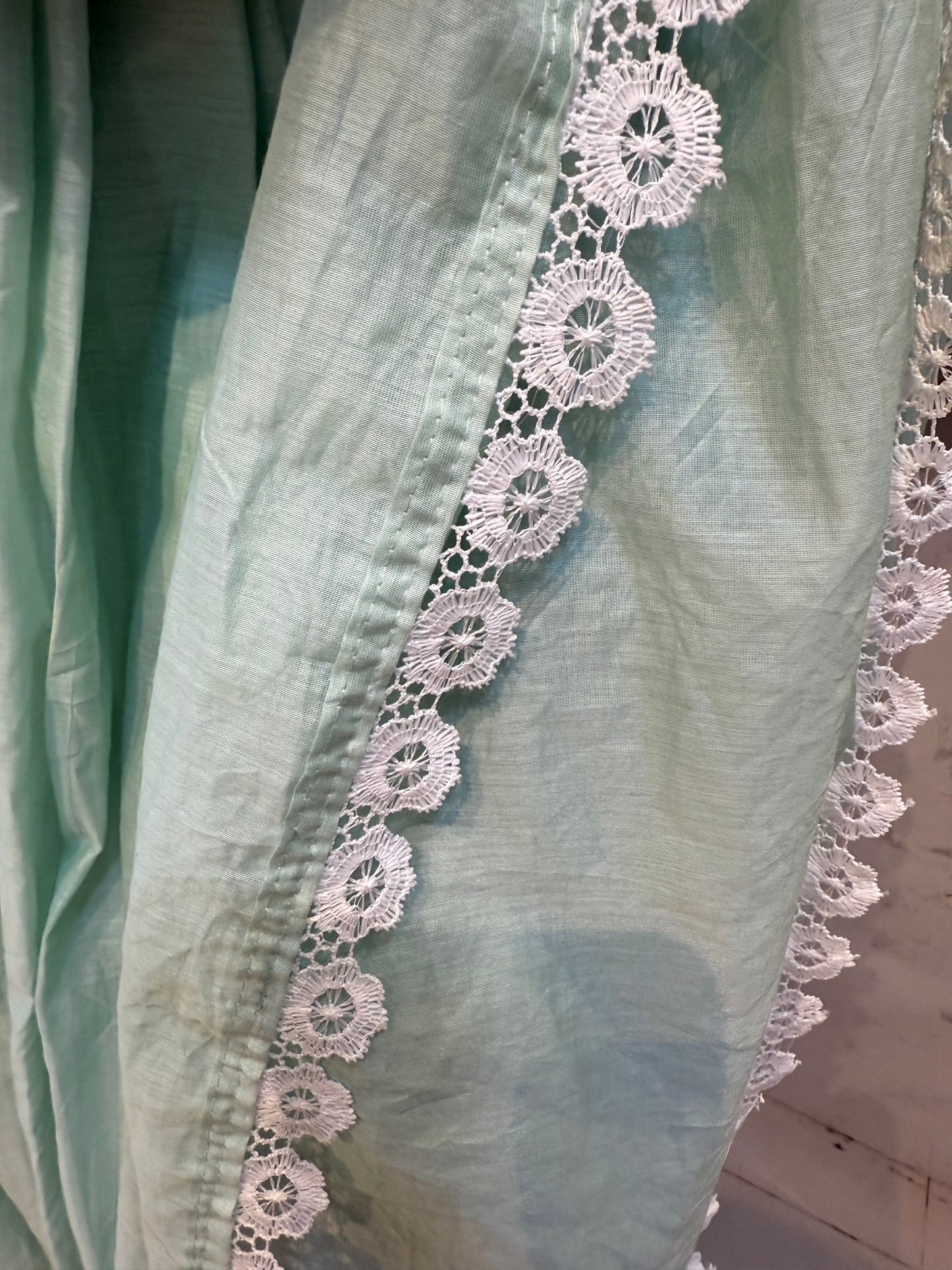 Pastel Green Mul Chanderi Kurti With Pant and Dupatta