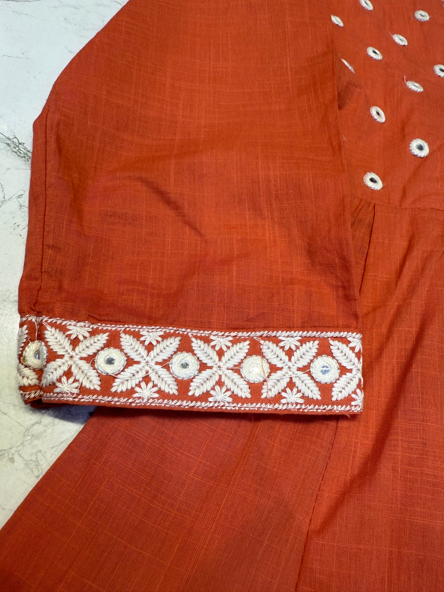 Mul Cotton Mirror Embroidery with Scallop Pant Co-ords Set