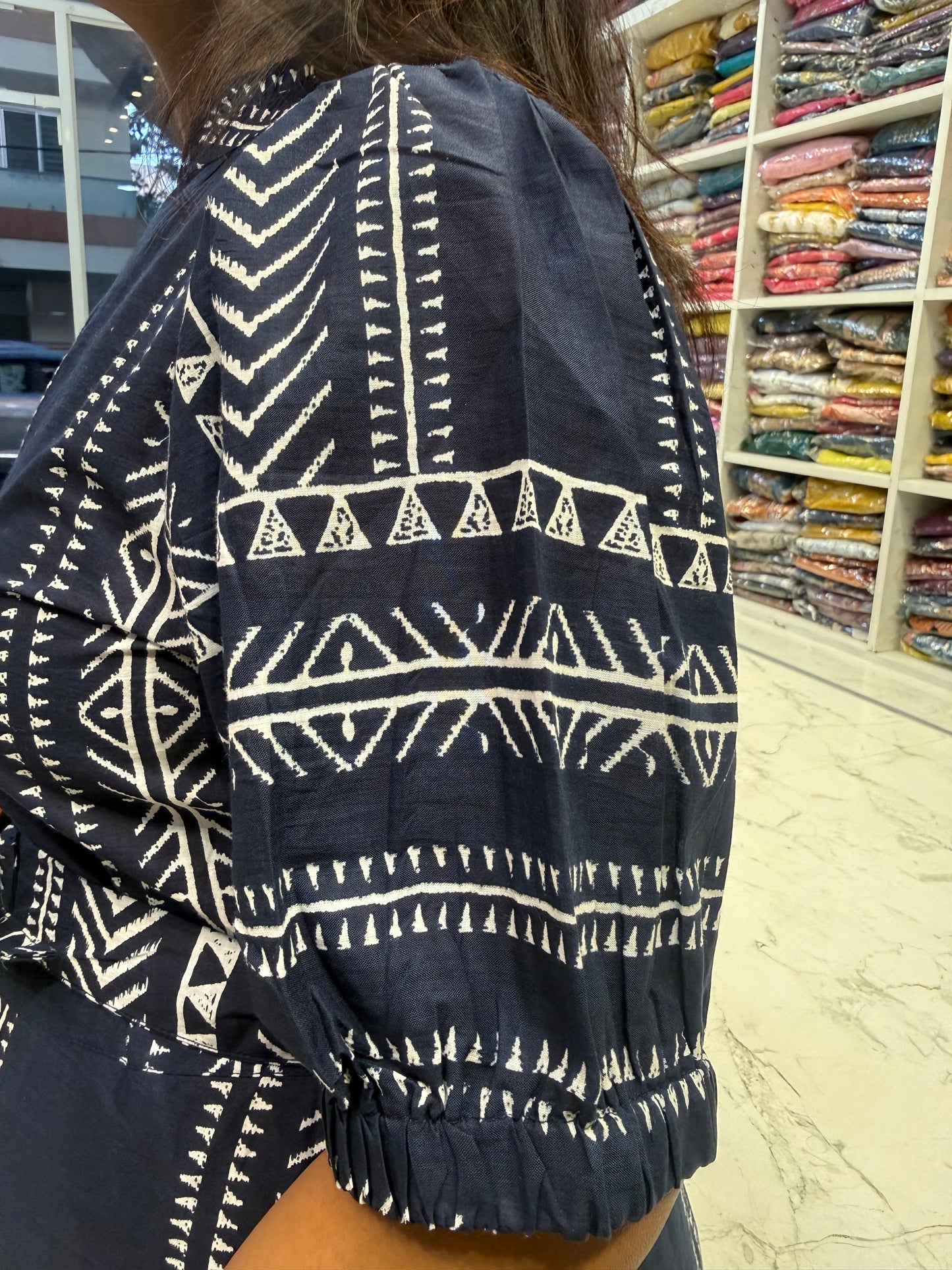 Two Sides Pockets Blue Pure Cotton A-line Dress