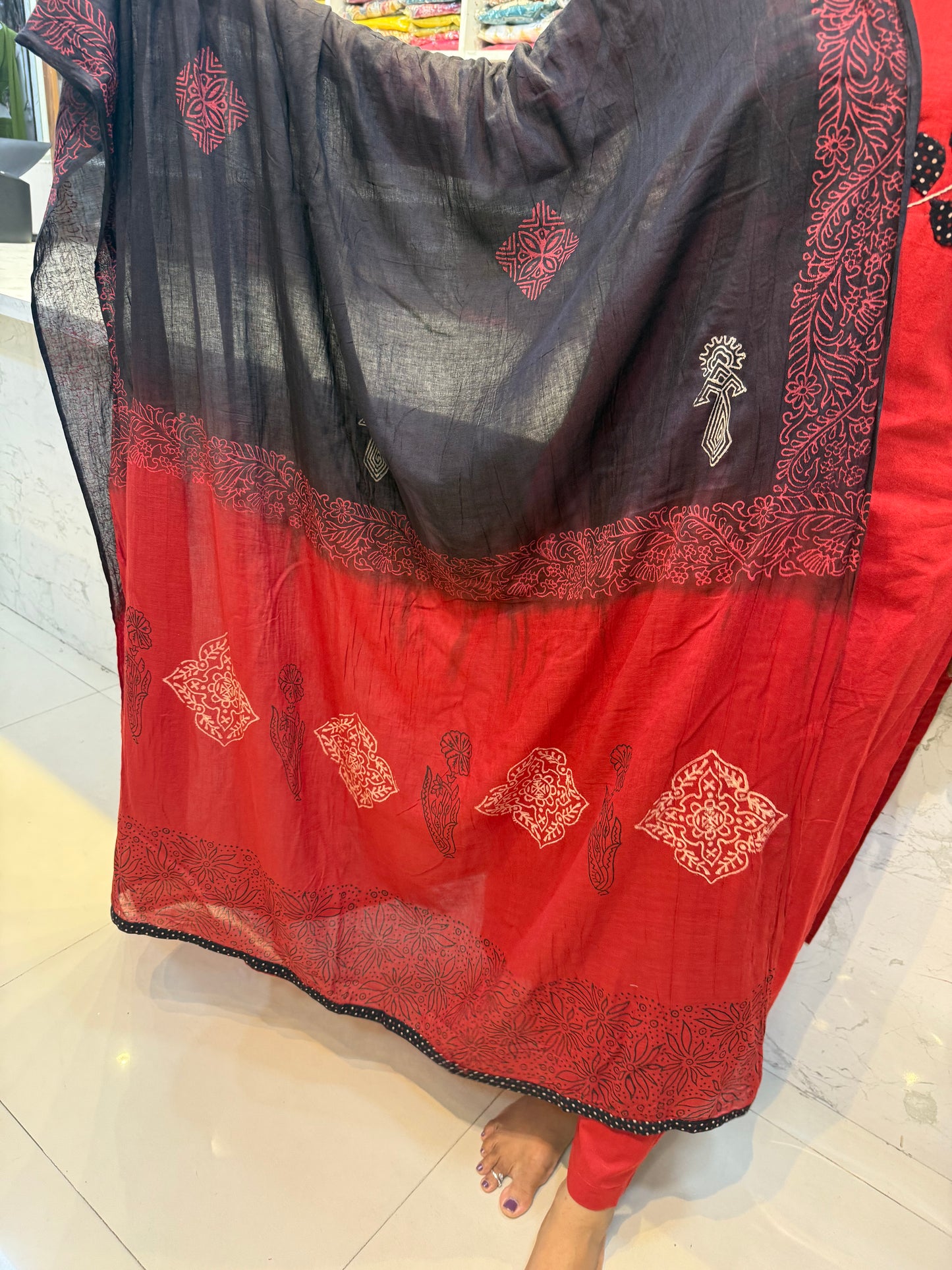 Red Applique Cotton Salwar suit