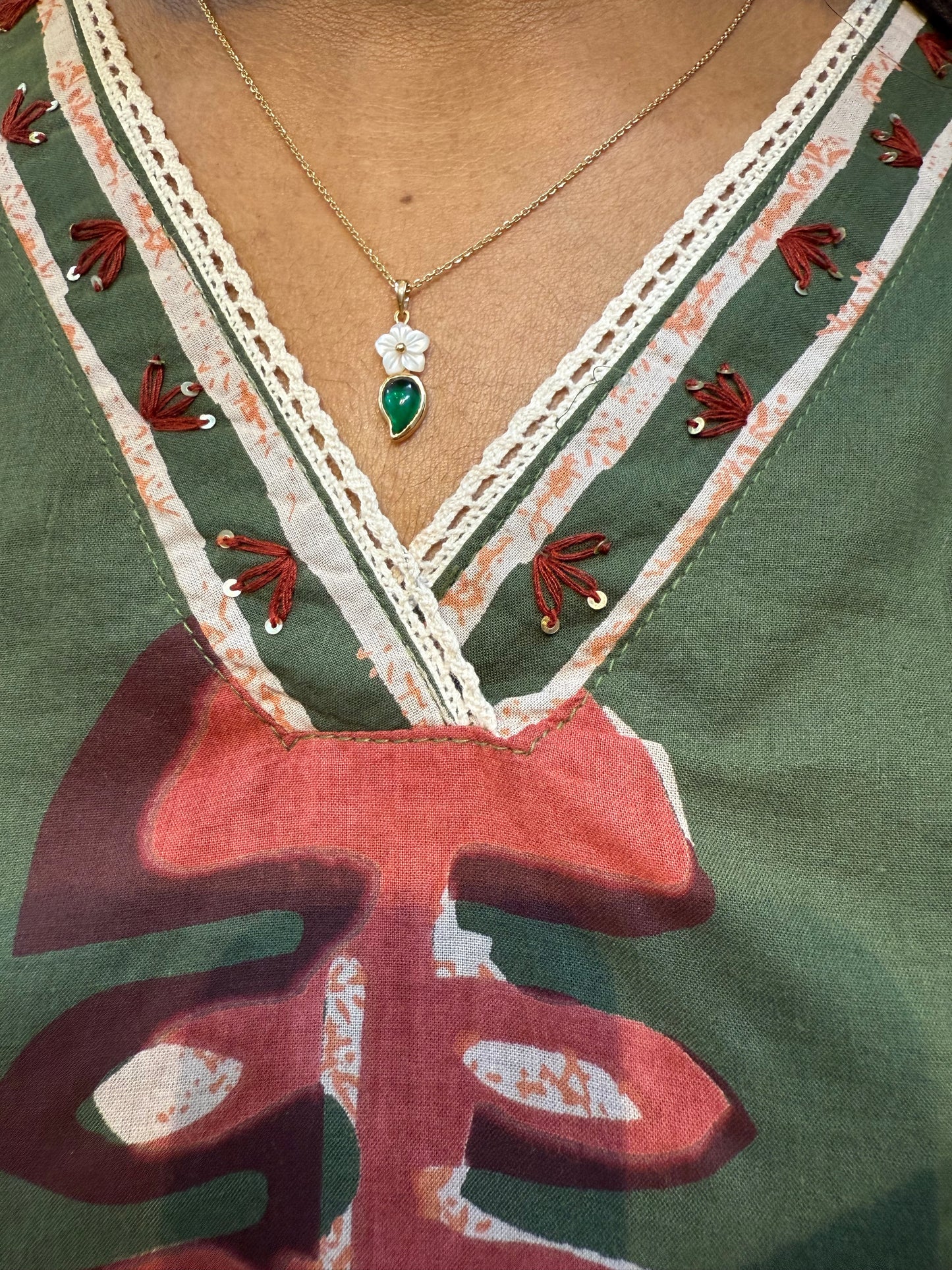 Printed Green Kurti with Pant and Dupatta