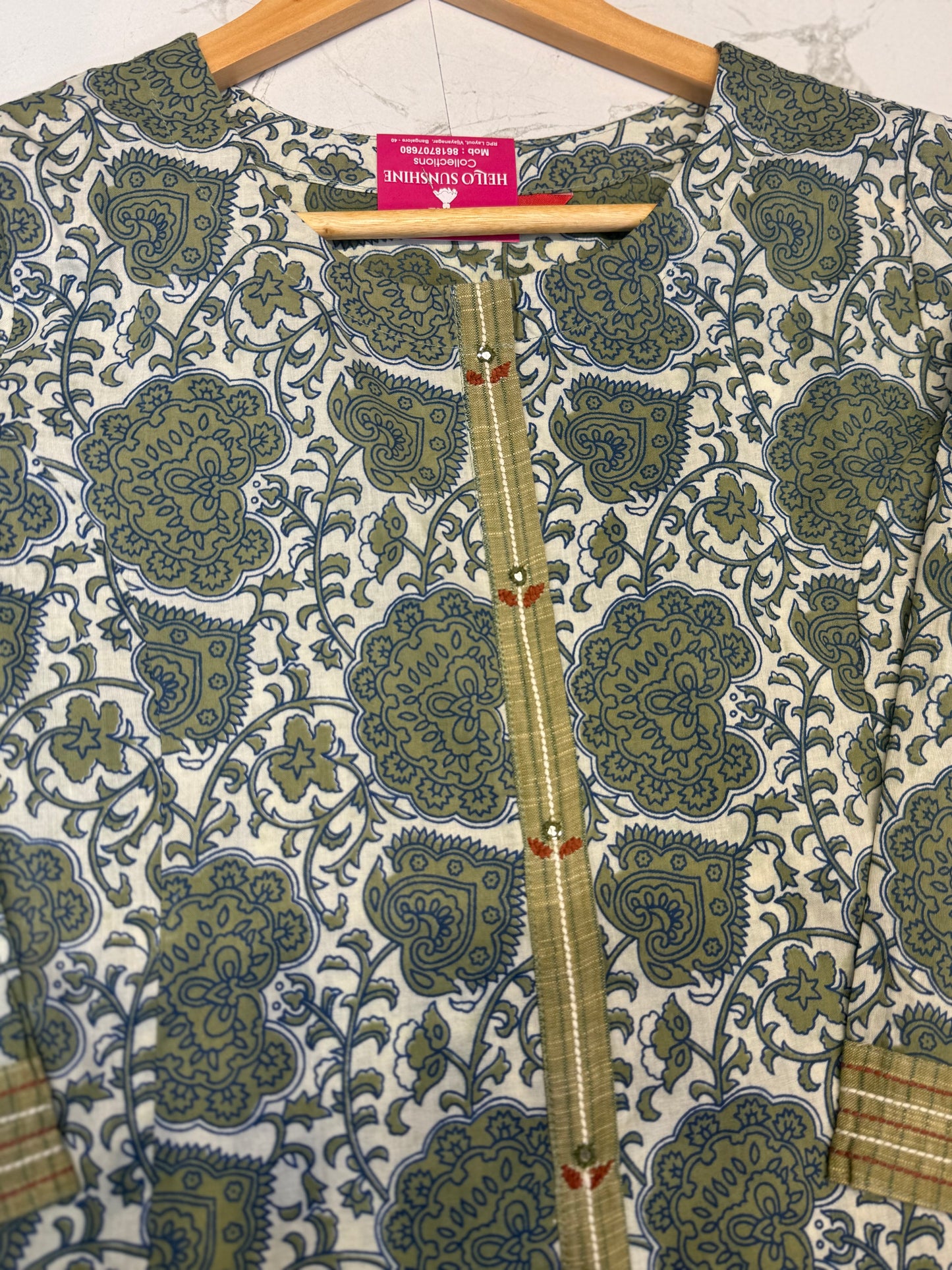 Printed Thread work Embroidery green Kurti