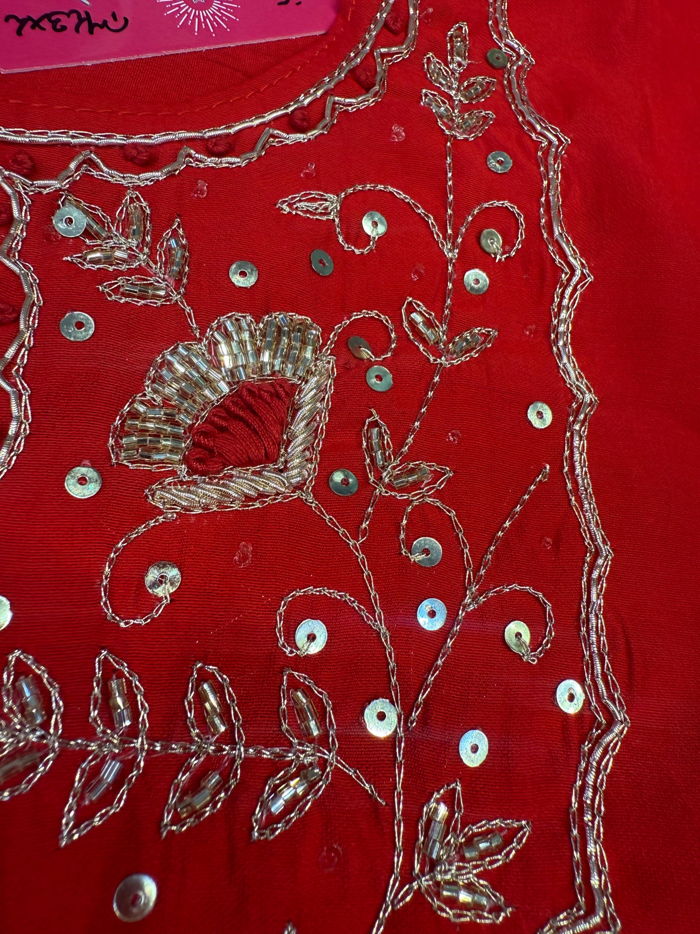 Red Roman Silk Party wear Kurti With Pant and Dupatta