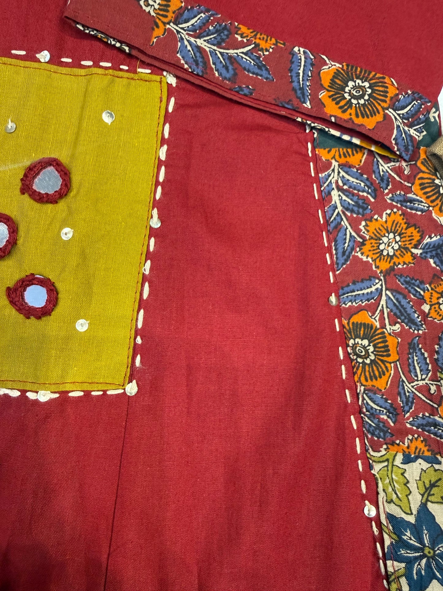 Marron Applique Cotton Kurti With Pant and Dupatta-HSC126