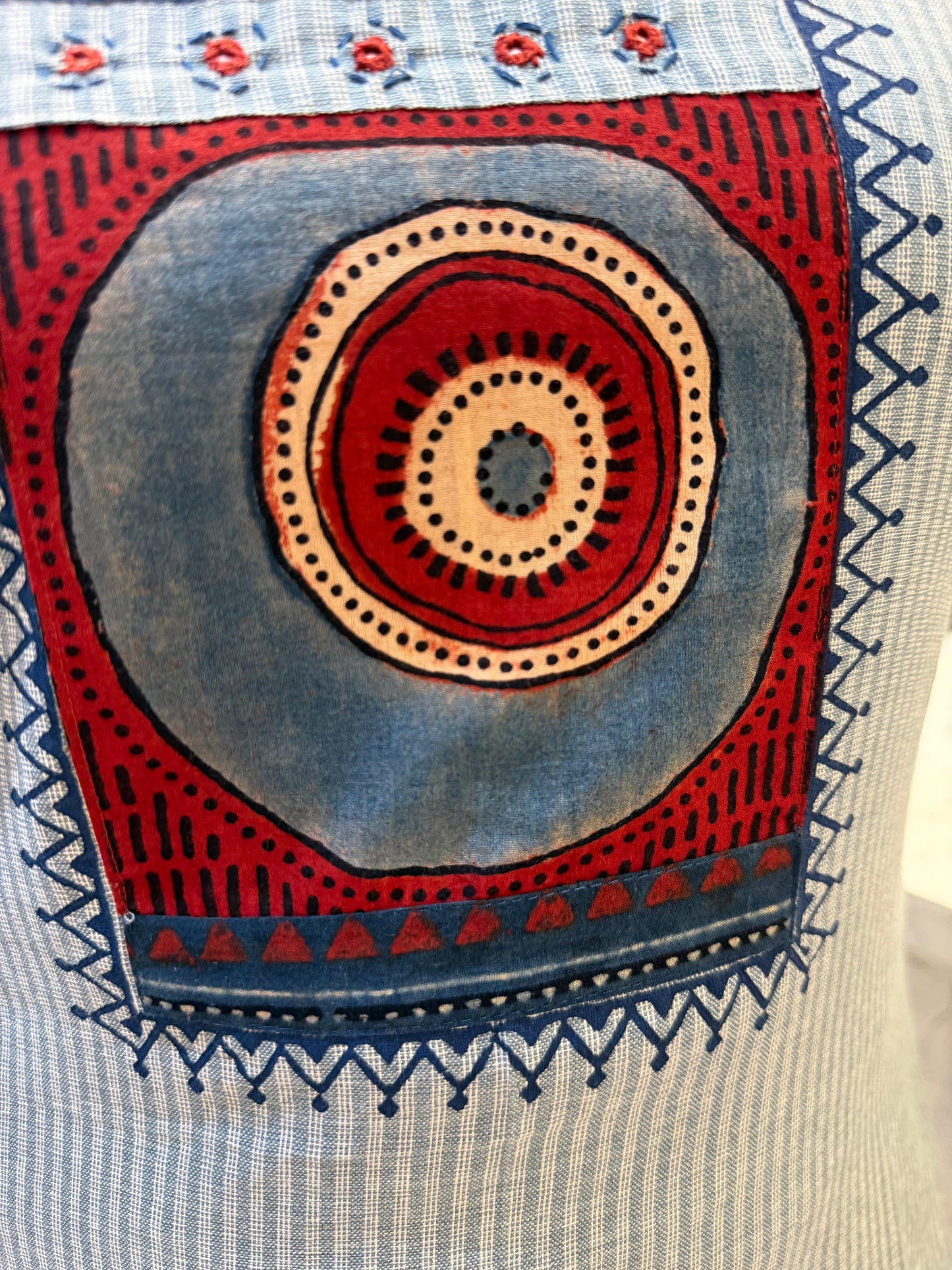 Powder Blue Pure Cotton Block Print Straight Kurti