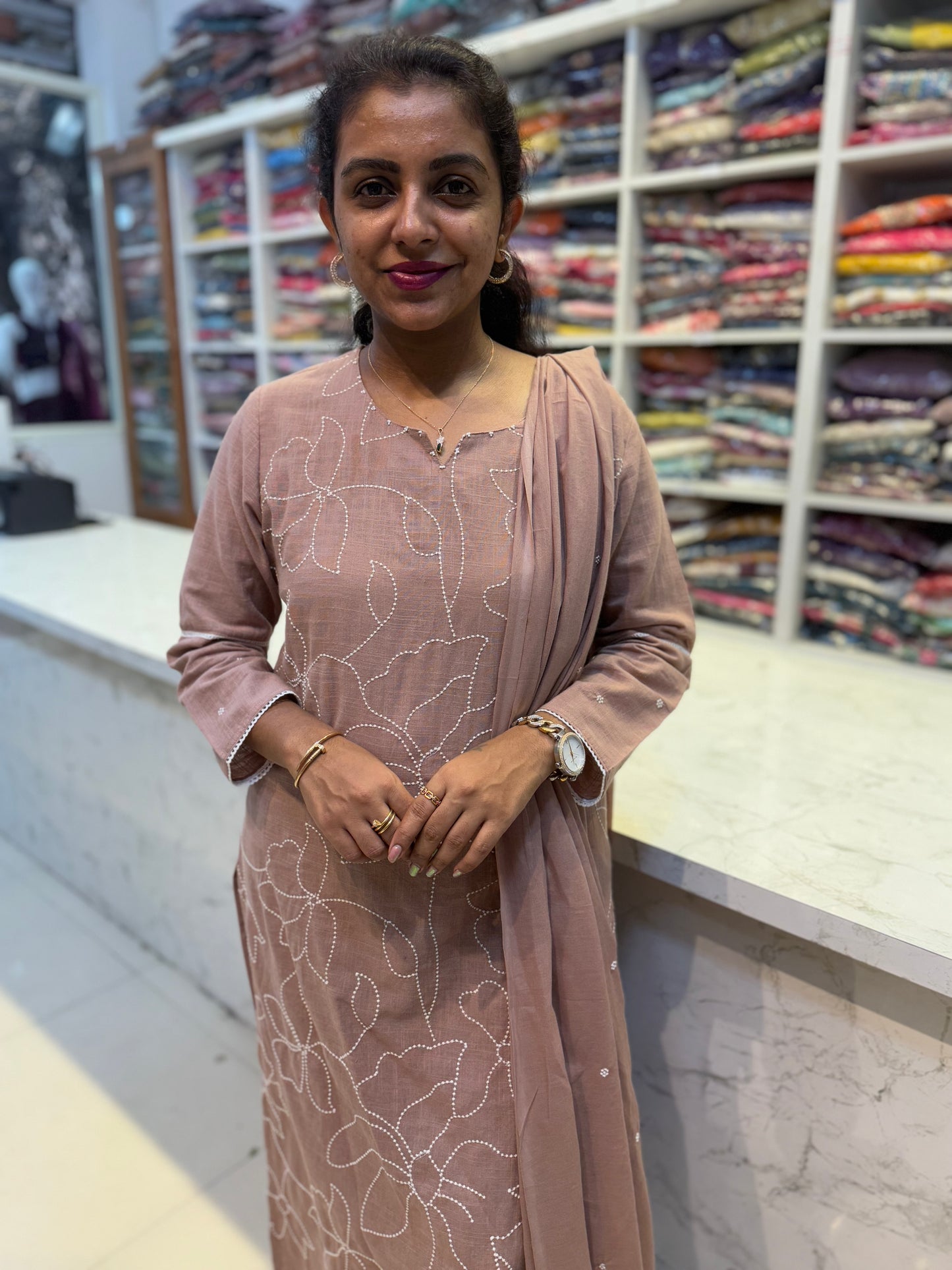 Mauve colour Pure Cotton salwar set with dupatta
