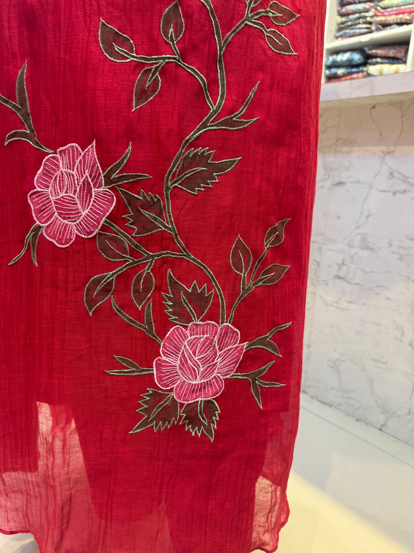 Red Pure Mul chanderi A-line salwar suit