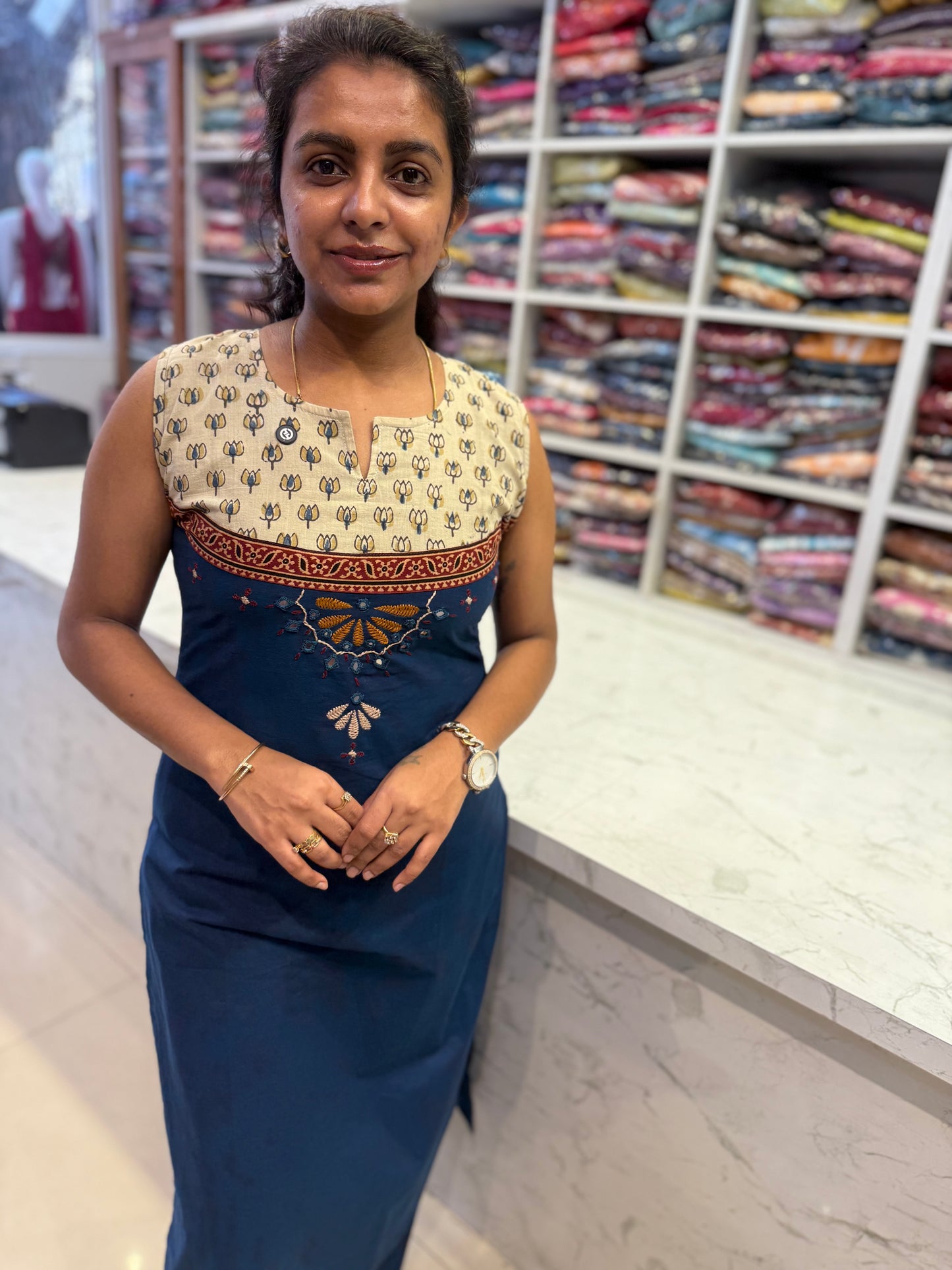 Pure Cotton Dhaabu hand Work Kurti With Pant
