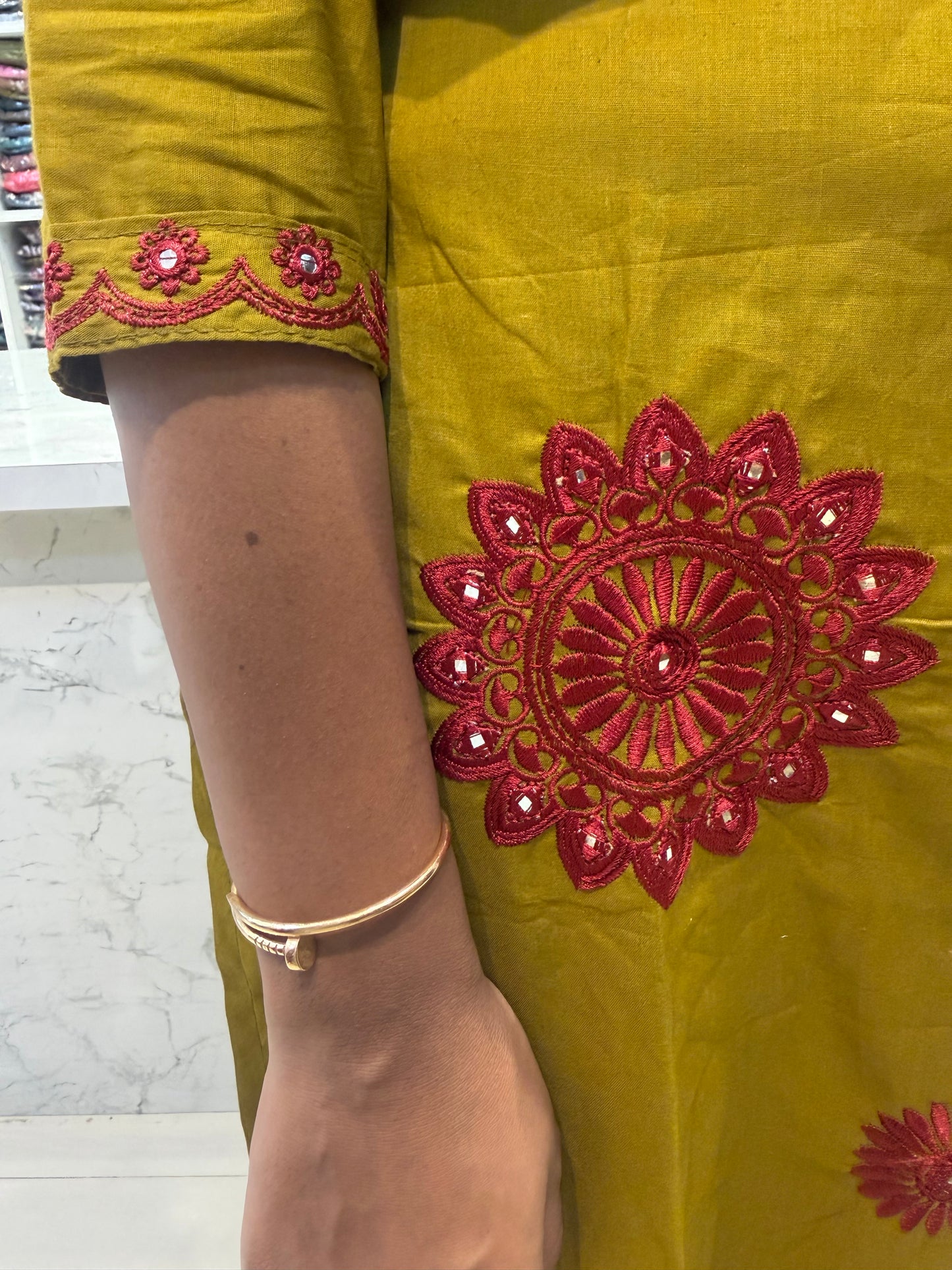 Green Embroidery Cotton Kurti With Pant-HSC153