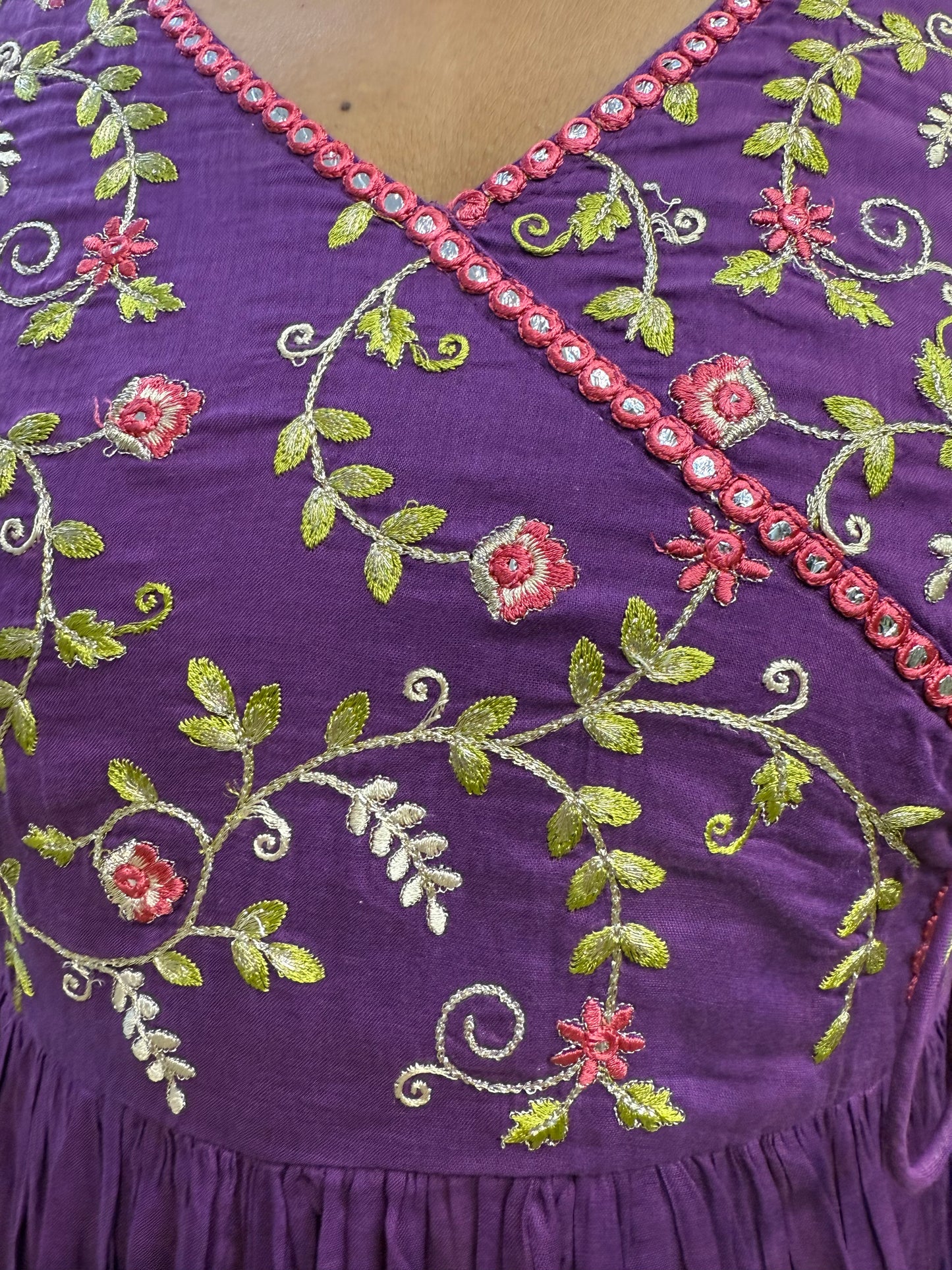 Purple Mul Cotton Anarkali Kurti with pant and Dupatta