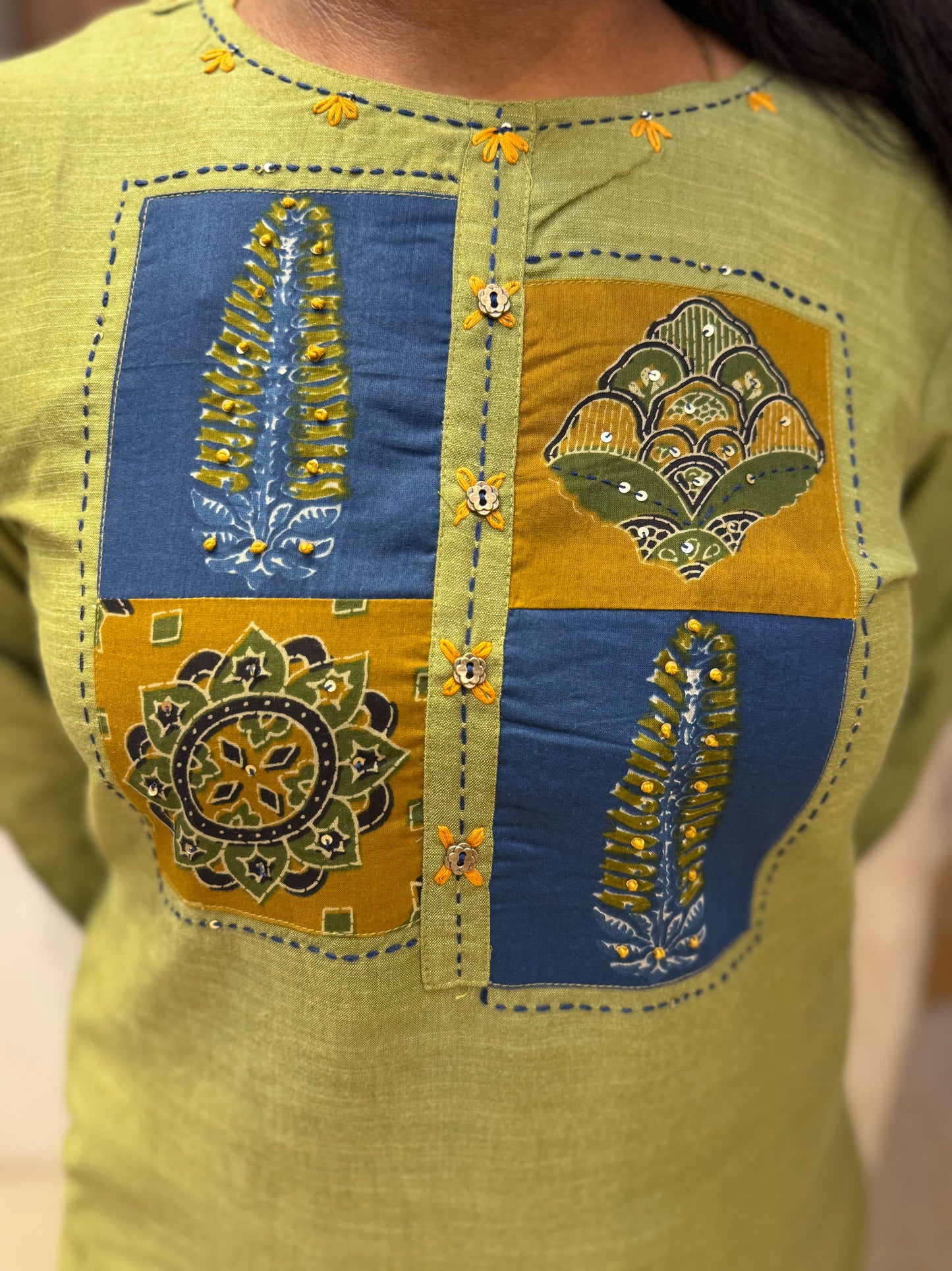 Premium Green Pure Cotton Embroidered Kurti - HSC1167
