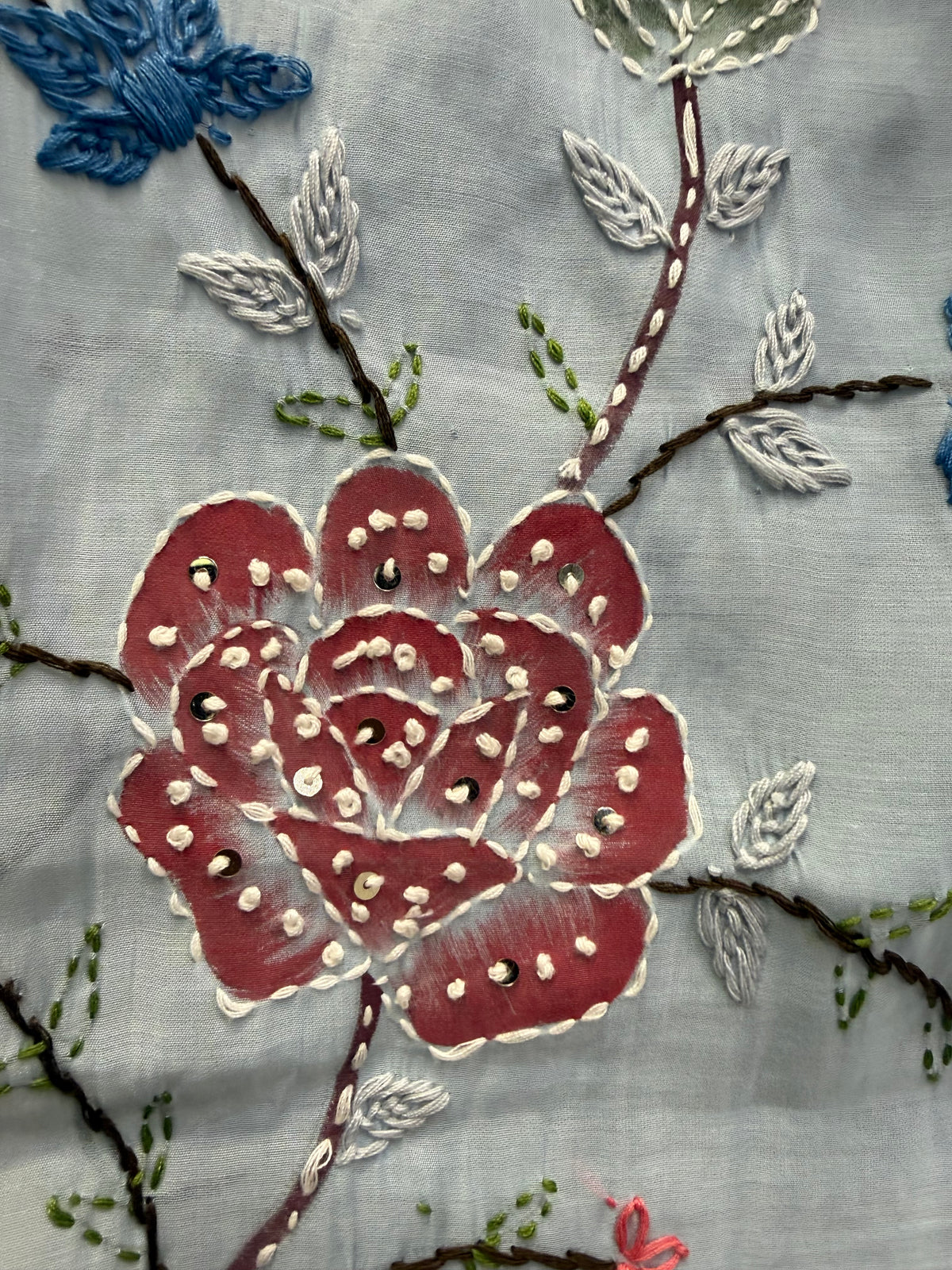 Sky Blue Embroidery Thread Work Kurti With Pant and Dupatta -HSC1236