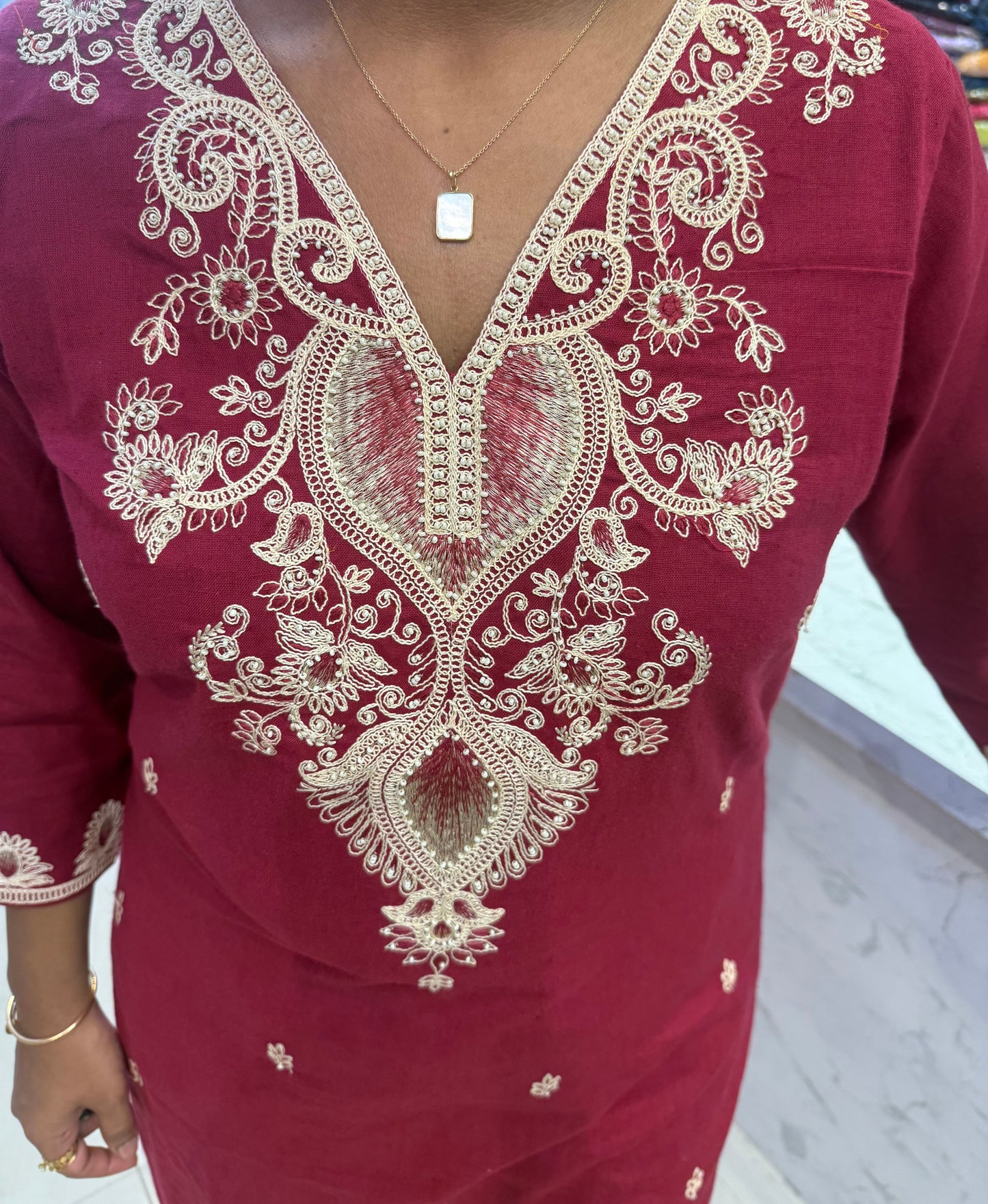 Pink Cotton Flex Embroidery Kurti With Pant-HSC18
