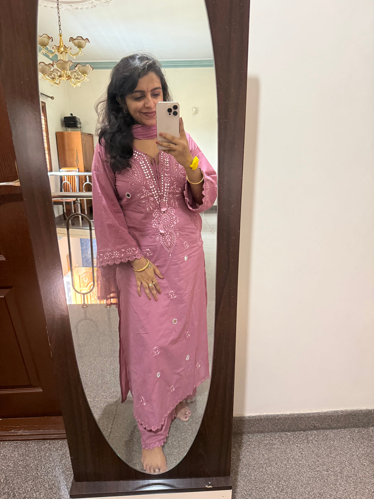 Thread Embroidery Two sides pockets Kurti With Pant and Dupatta - HSC1197