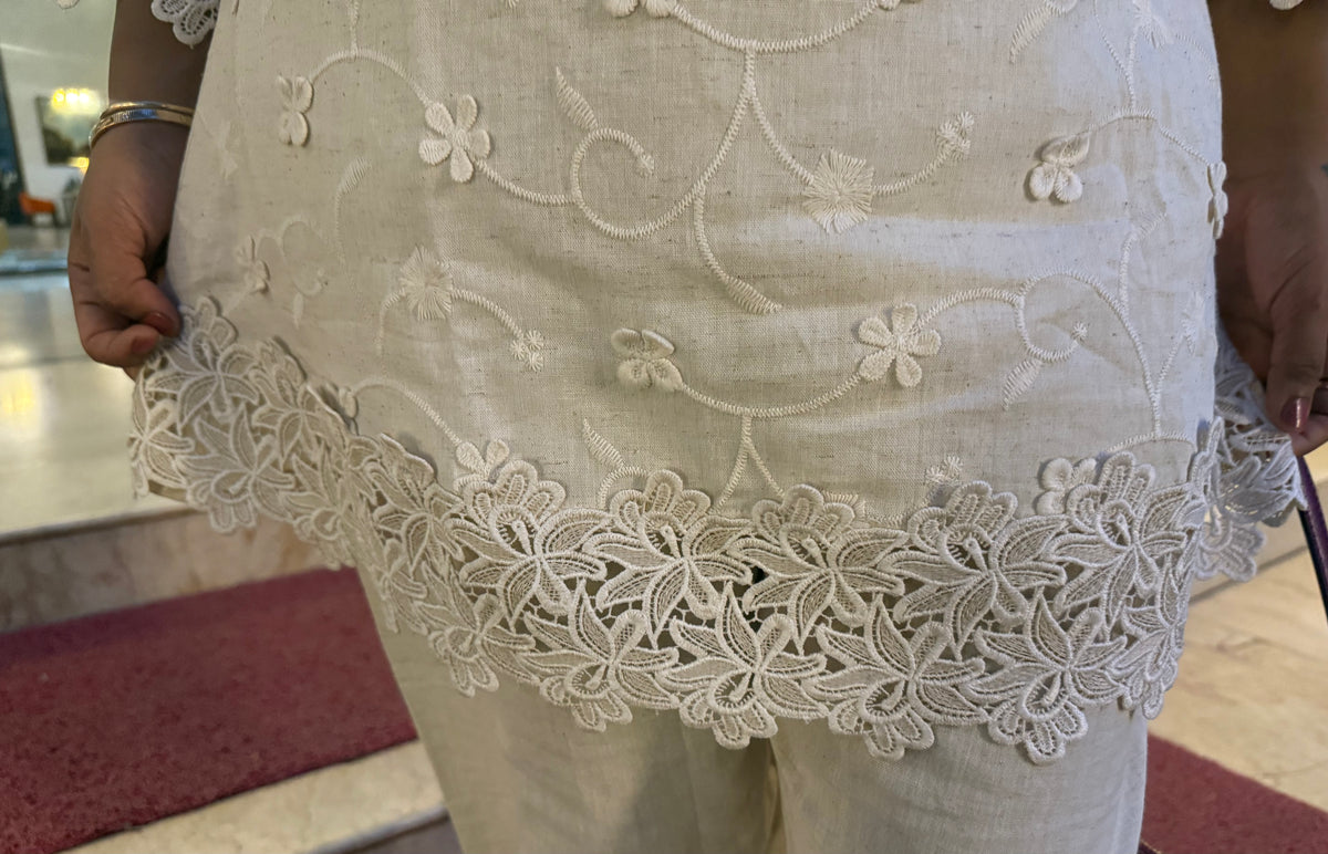 Cutwork Half White Pure Cotton Flex Co-ords Set - HSC1183