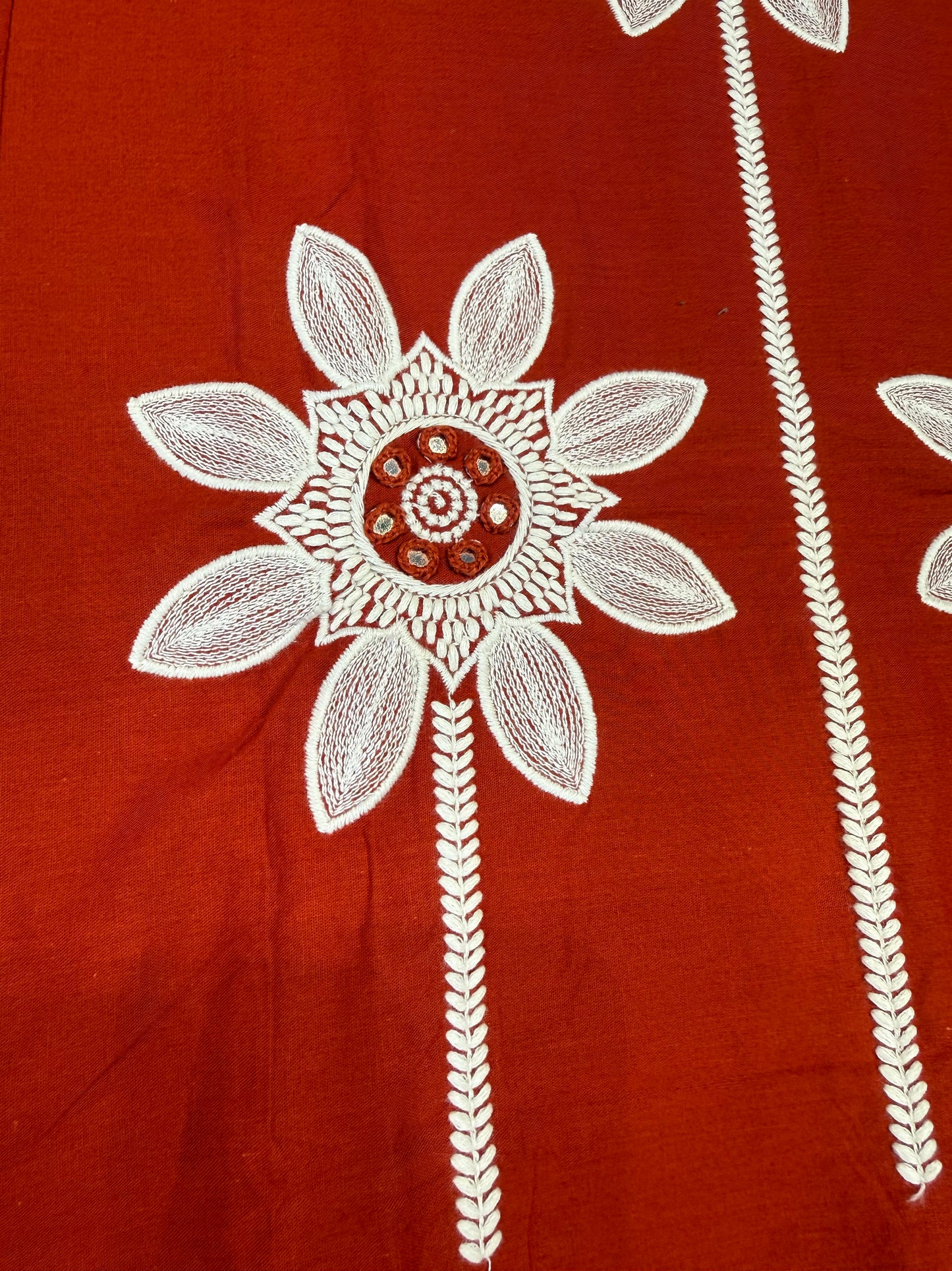 Rust Orange Embroidery Kurti With Pant and Dupatta