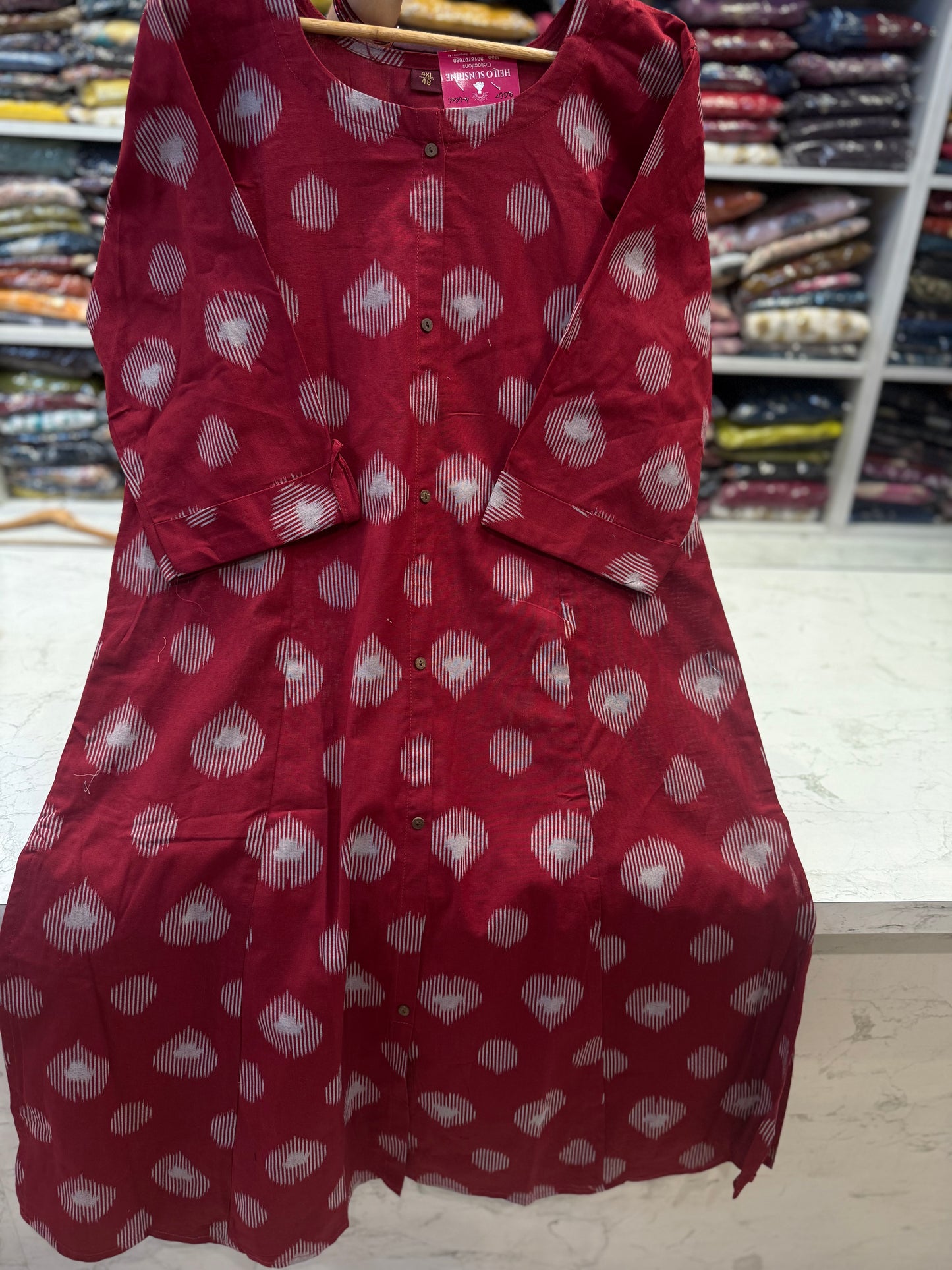 Marron Handloom Pure Cotton Kurti