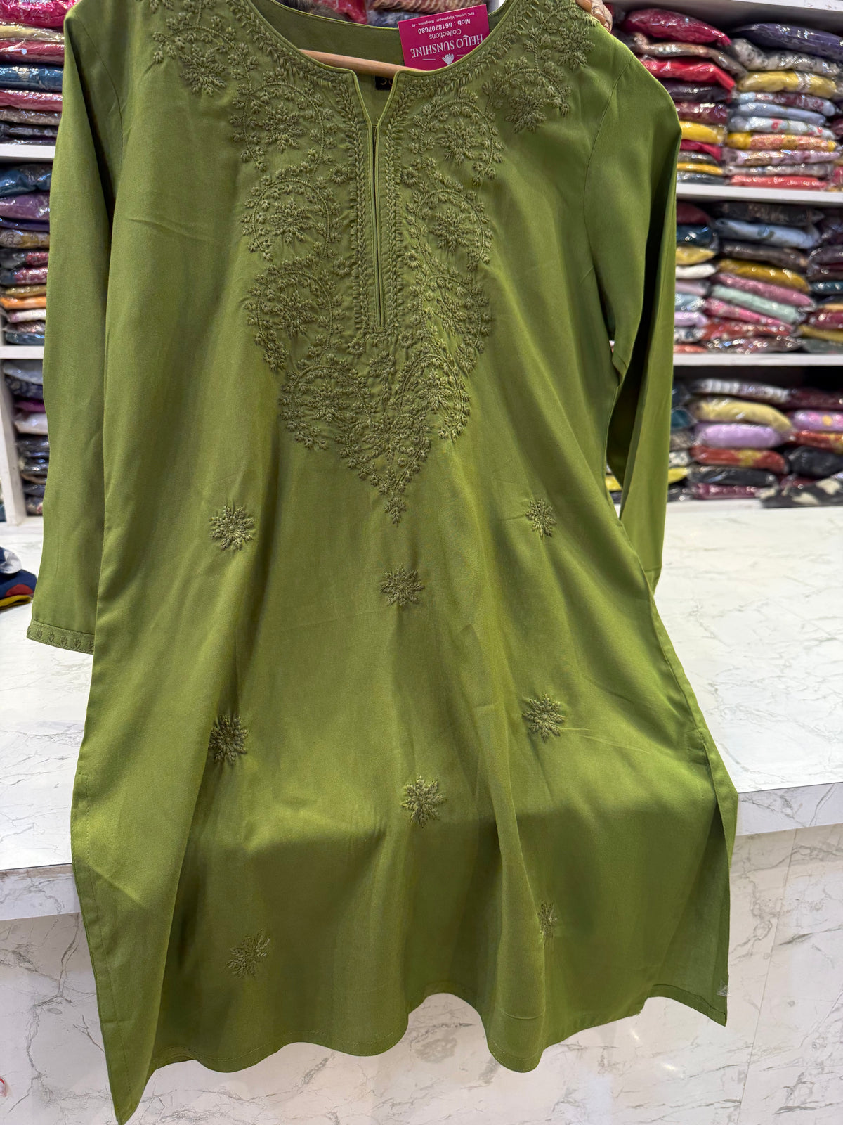 Green Embroidery Tunics Top -HSC1284