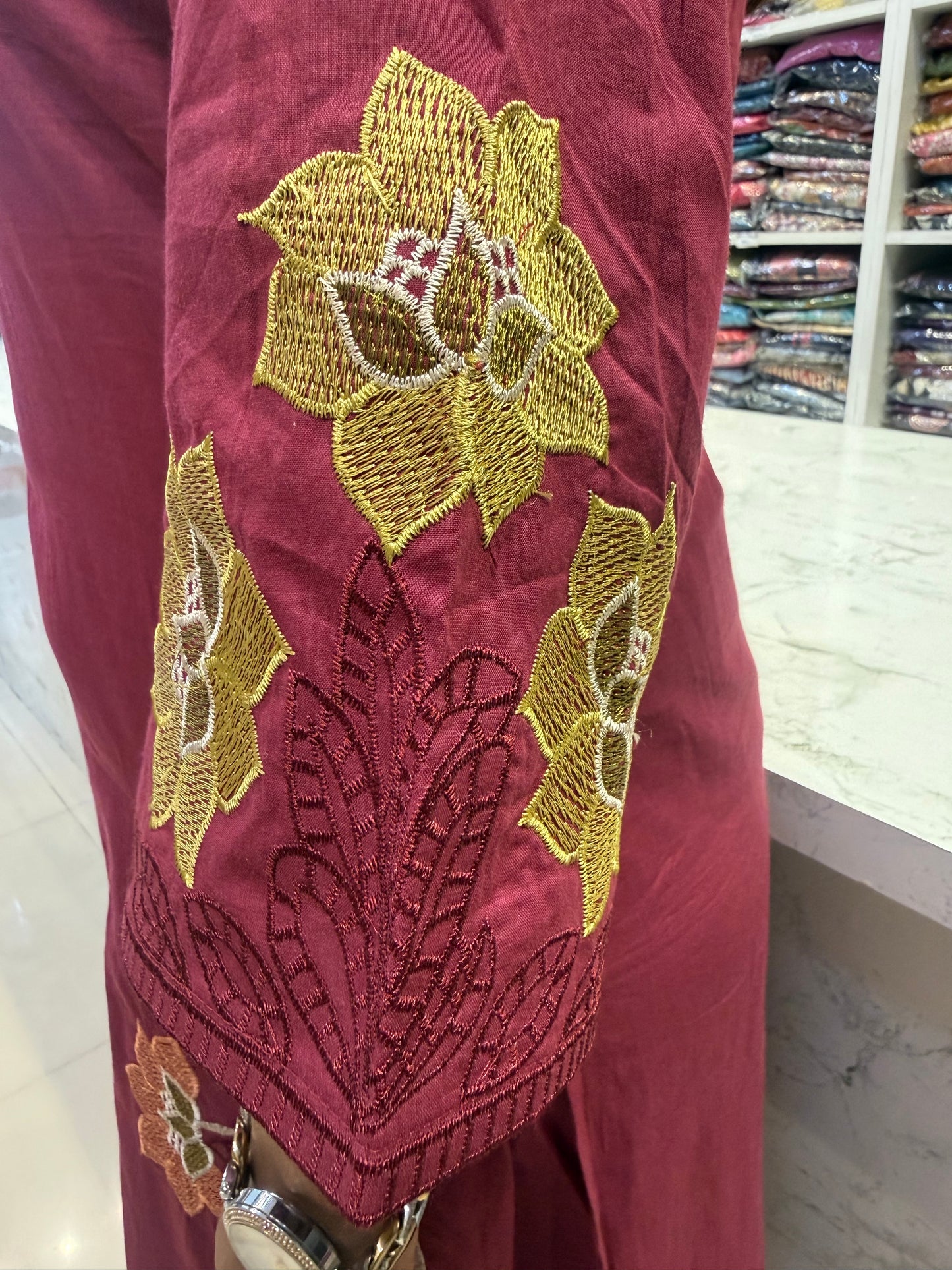 Magenta Floral Cutwork Cotton Kurti With Pant and Dupatta-HSC136