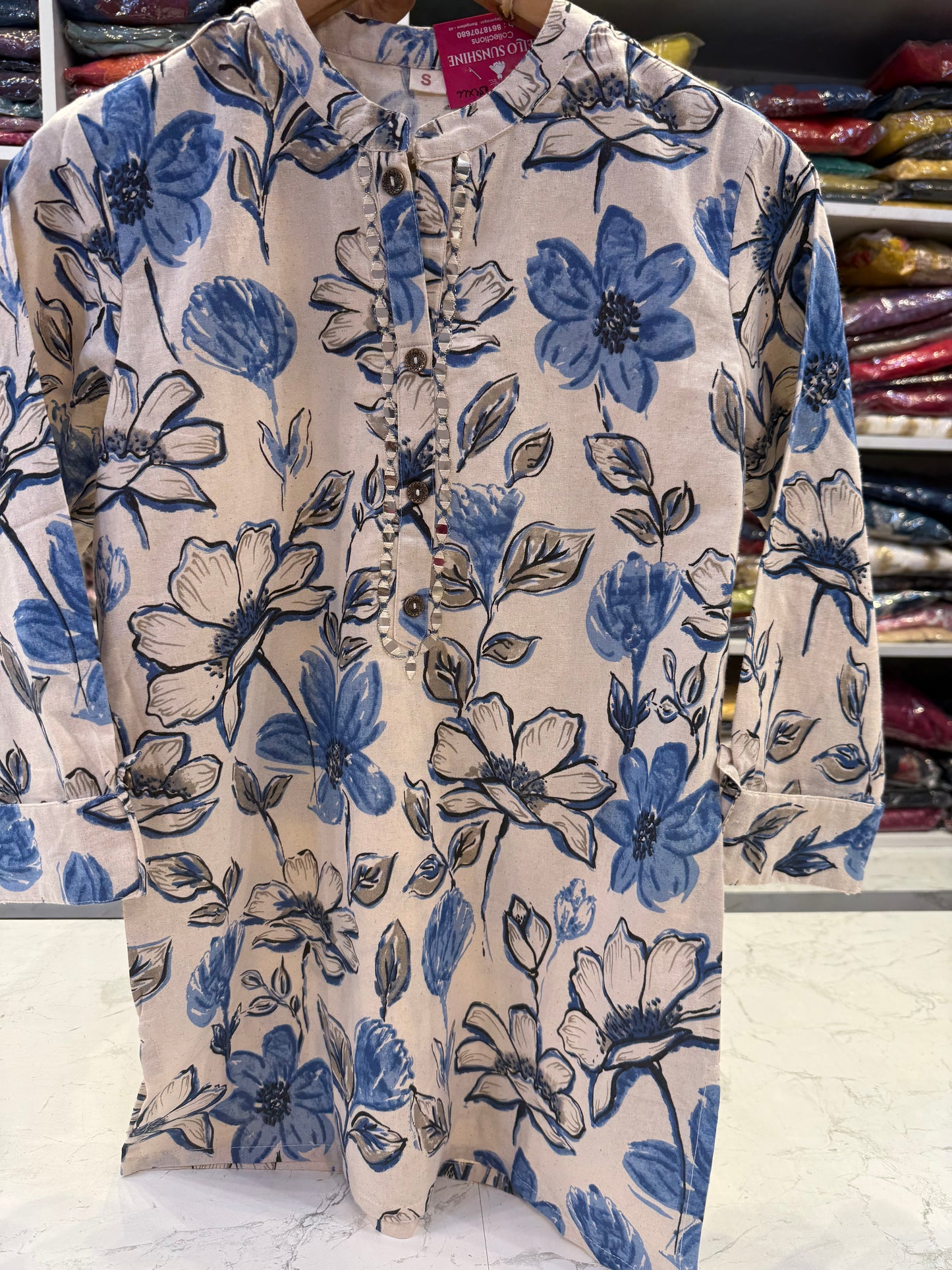 Half White Floral Pure Cotton Tunic Top