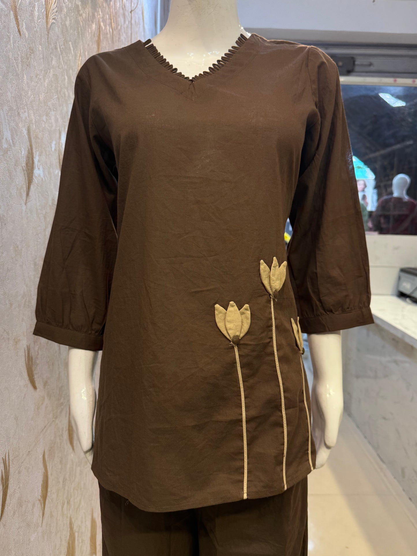 Brown Applique Pure Cotton Co-ords Set