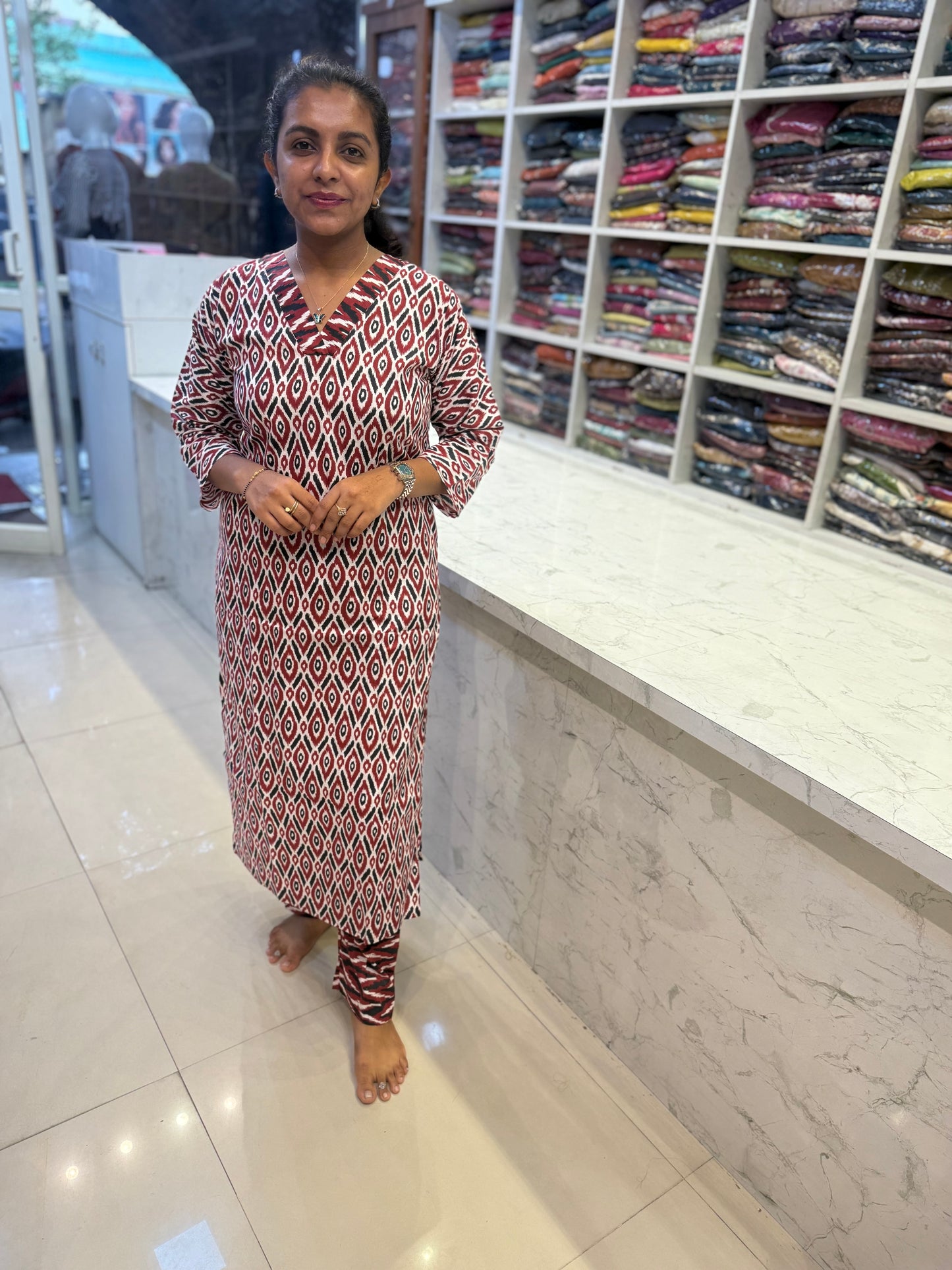 V neck Printed Cotton Co-ords Set