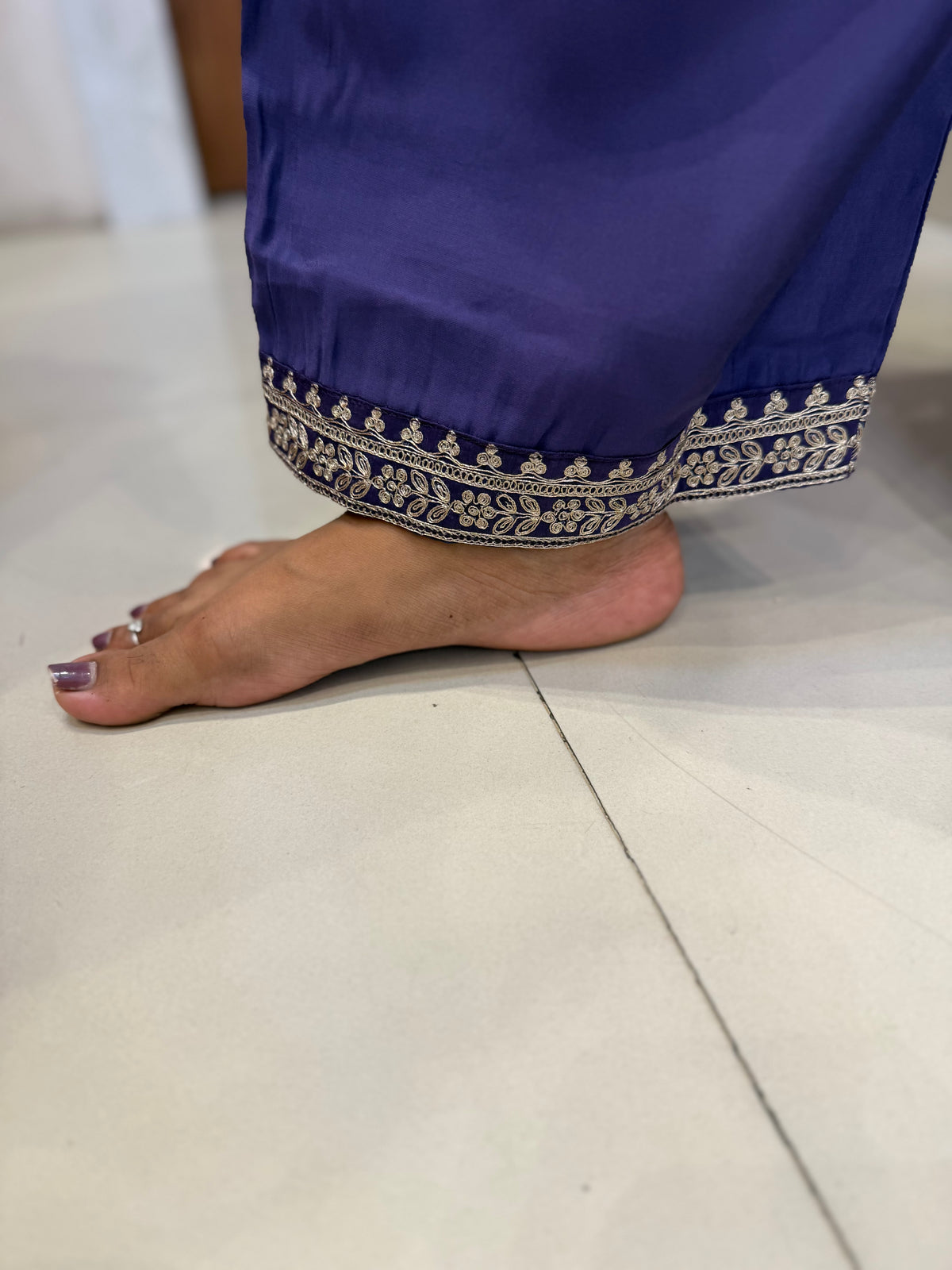 Purple Mul Chanderi Silk Embroidered Kurti With Plazoo Pant -HSC1298