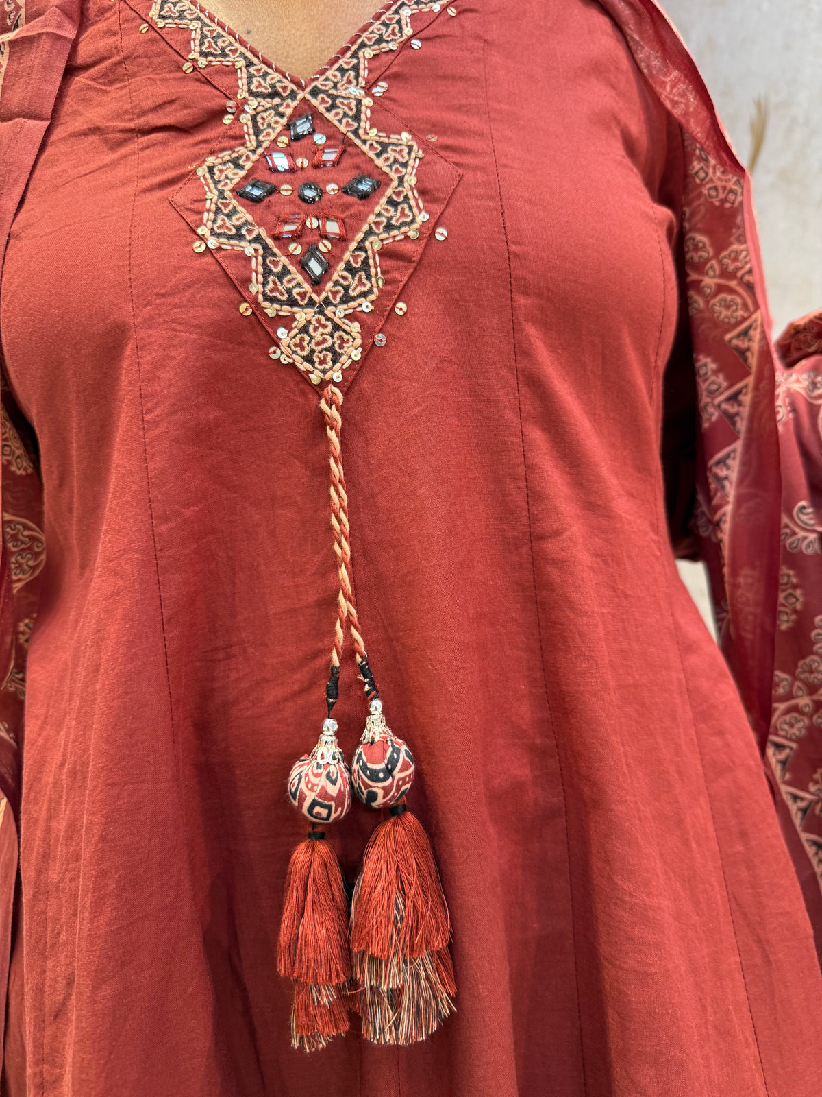 Anarkali Pure Cotton Kurti With Pant and Dupatta -HSC1278