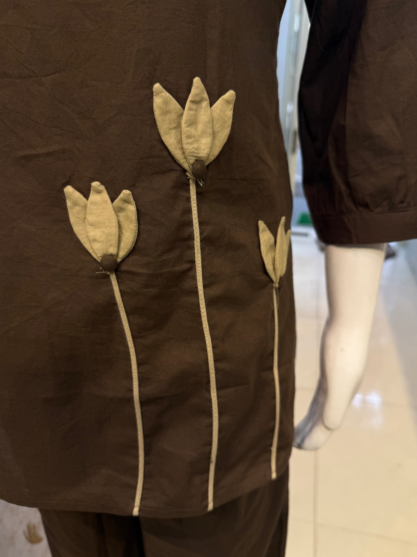 Brown Applique Pure Cotton Co-ords Set