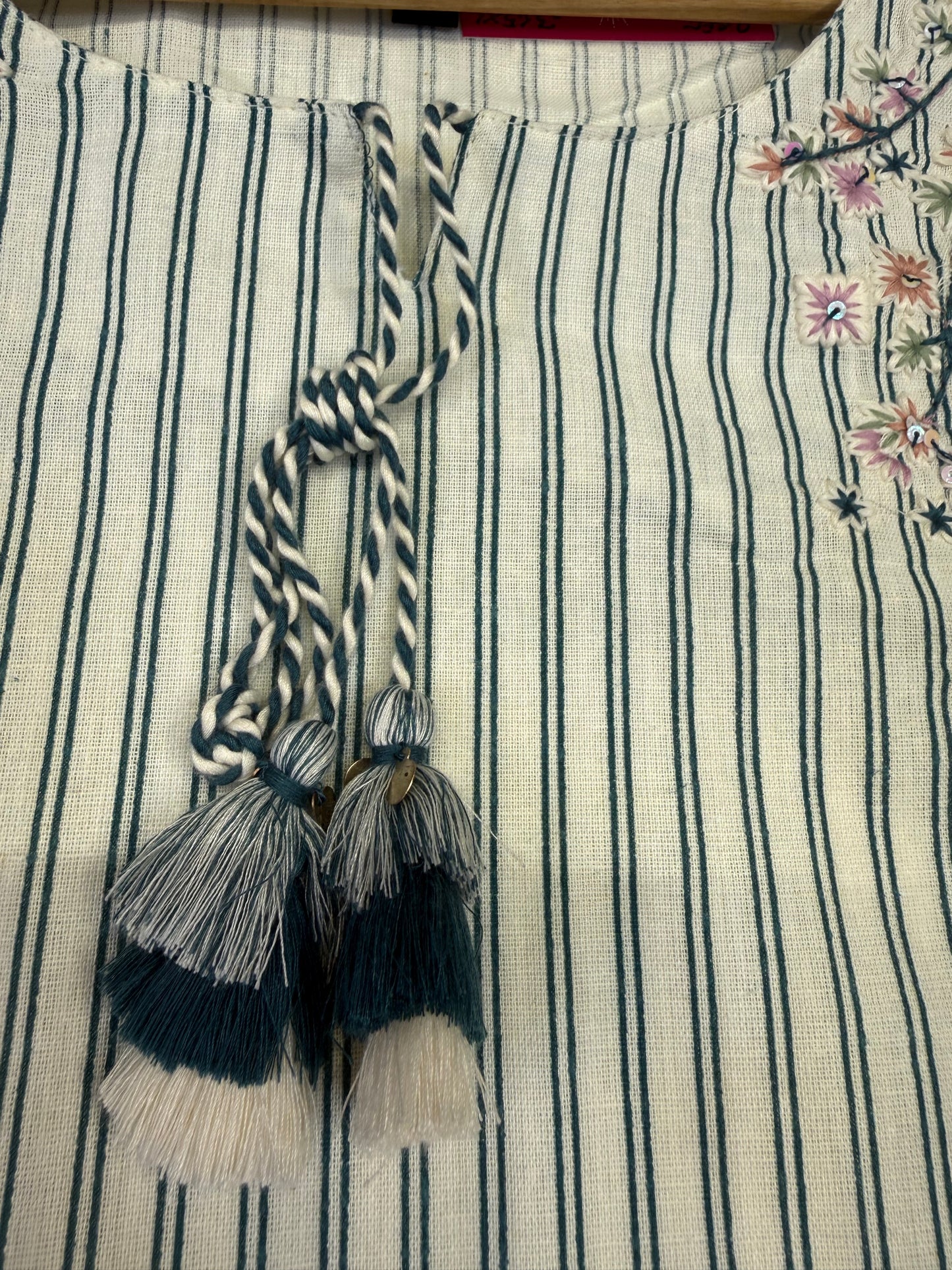 Stripes Embroidered Pure Cotton Kurti