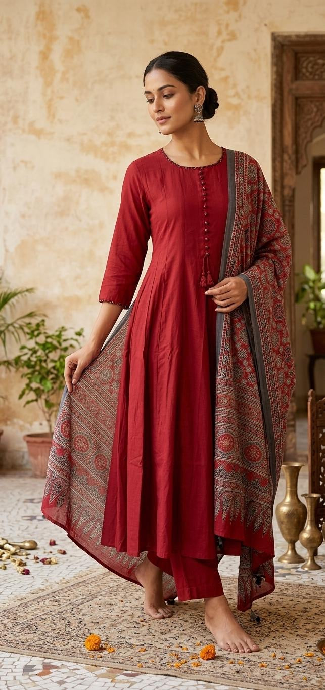 Premium Pure Rayon Ajark Printed Dupatta With Pant-HSC111