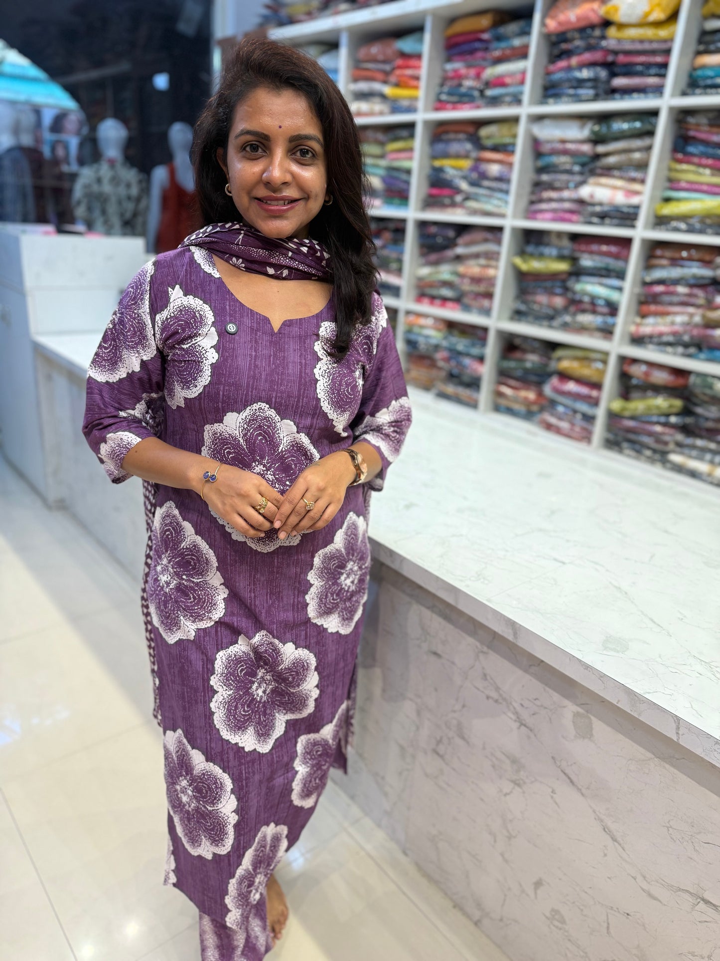 Printed Pure Cotton Kurti With Pant and Dupatta