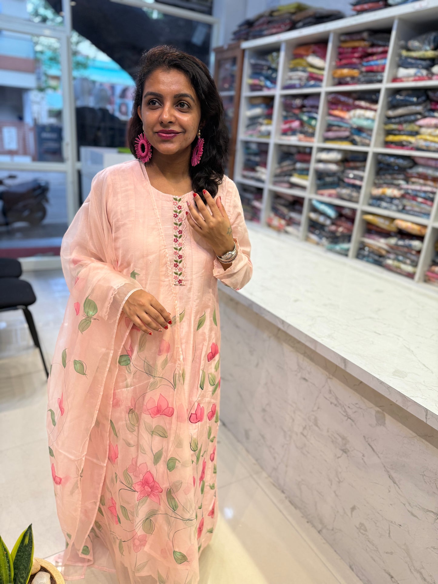 Brush Painted Anarkali Kurti With Pant And Dupatta