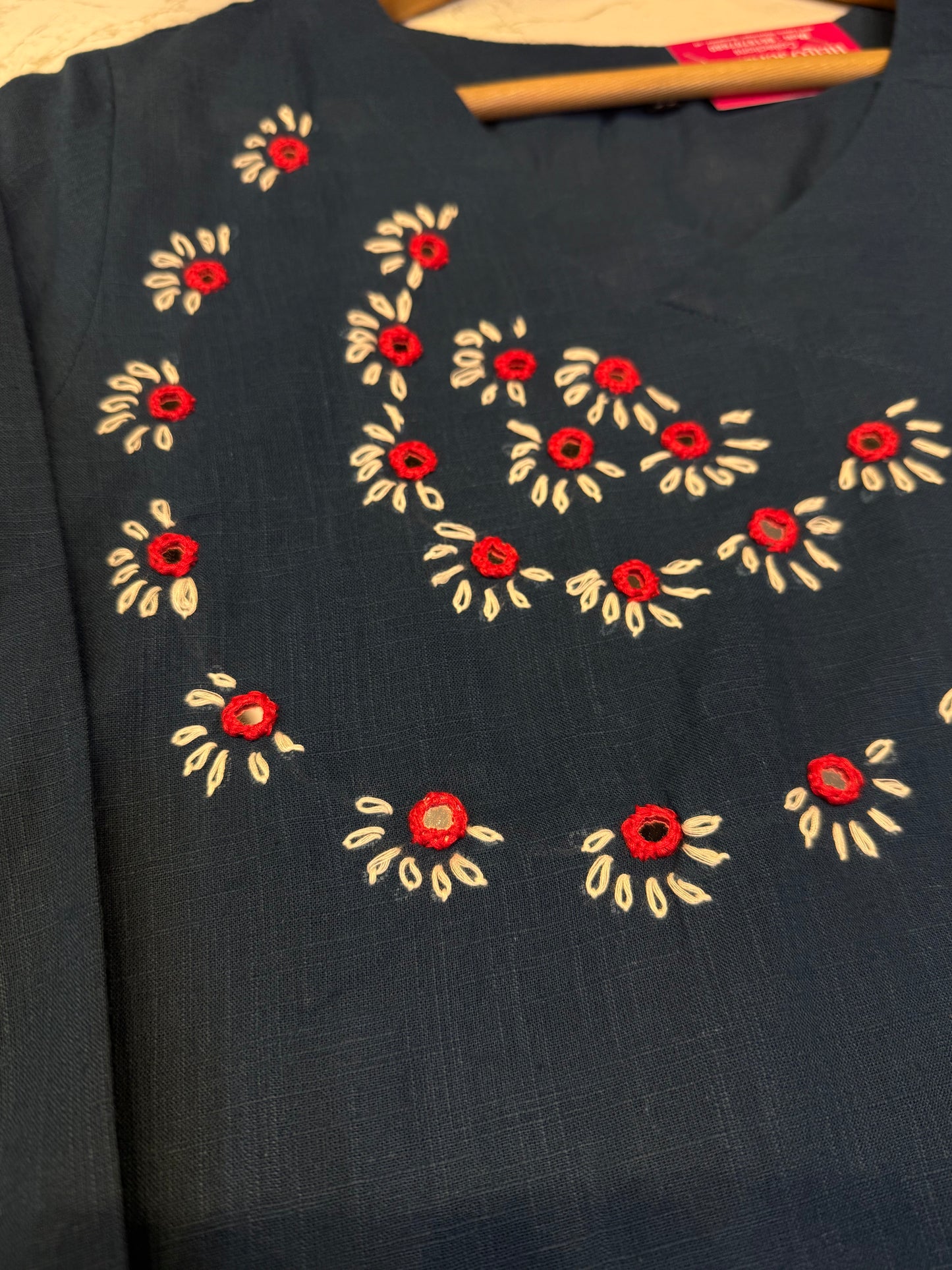 Angarkha Thread Emboridery Navy Blue Kurti