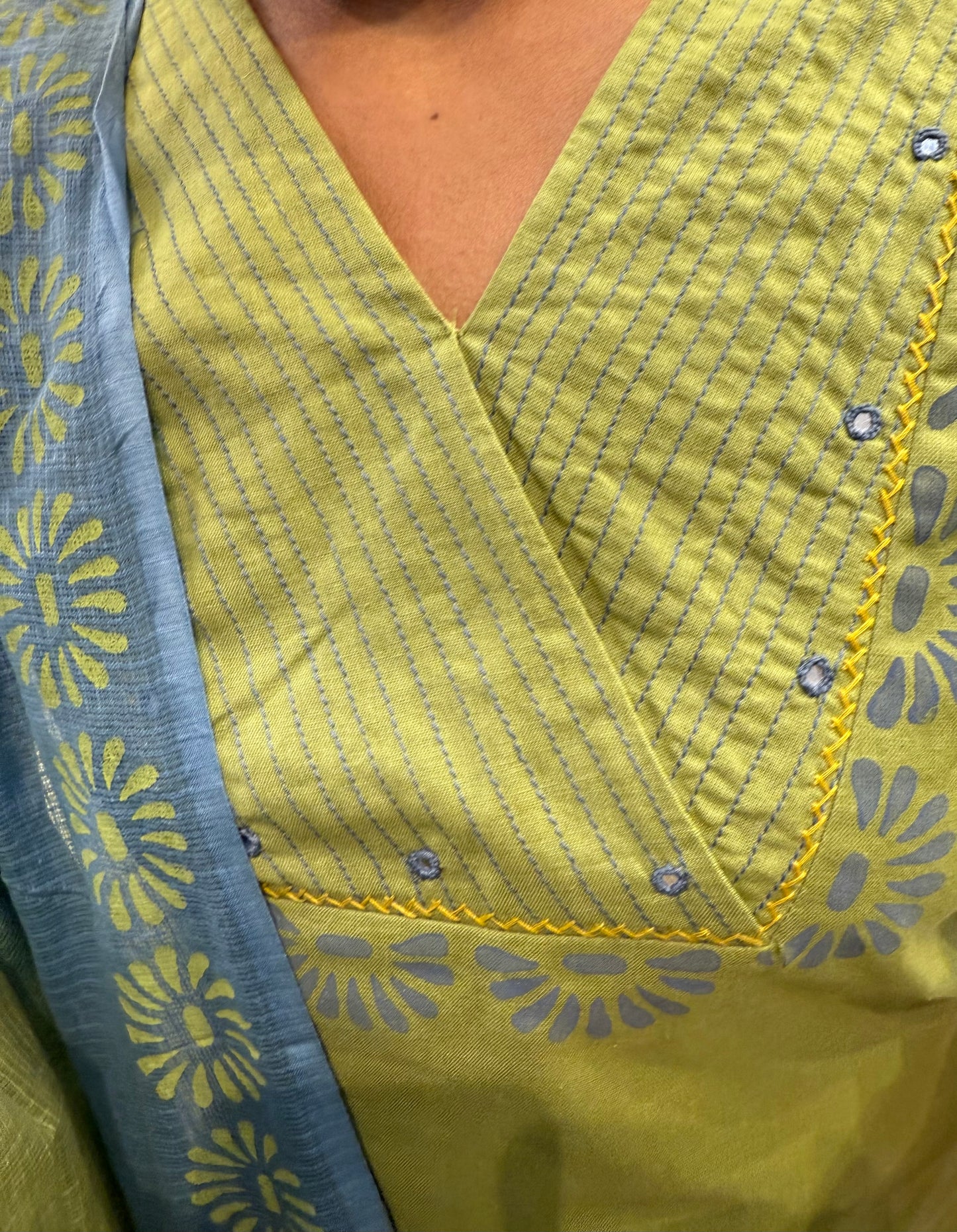 Green Cotton Kurti With pant and Dupatta